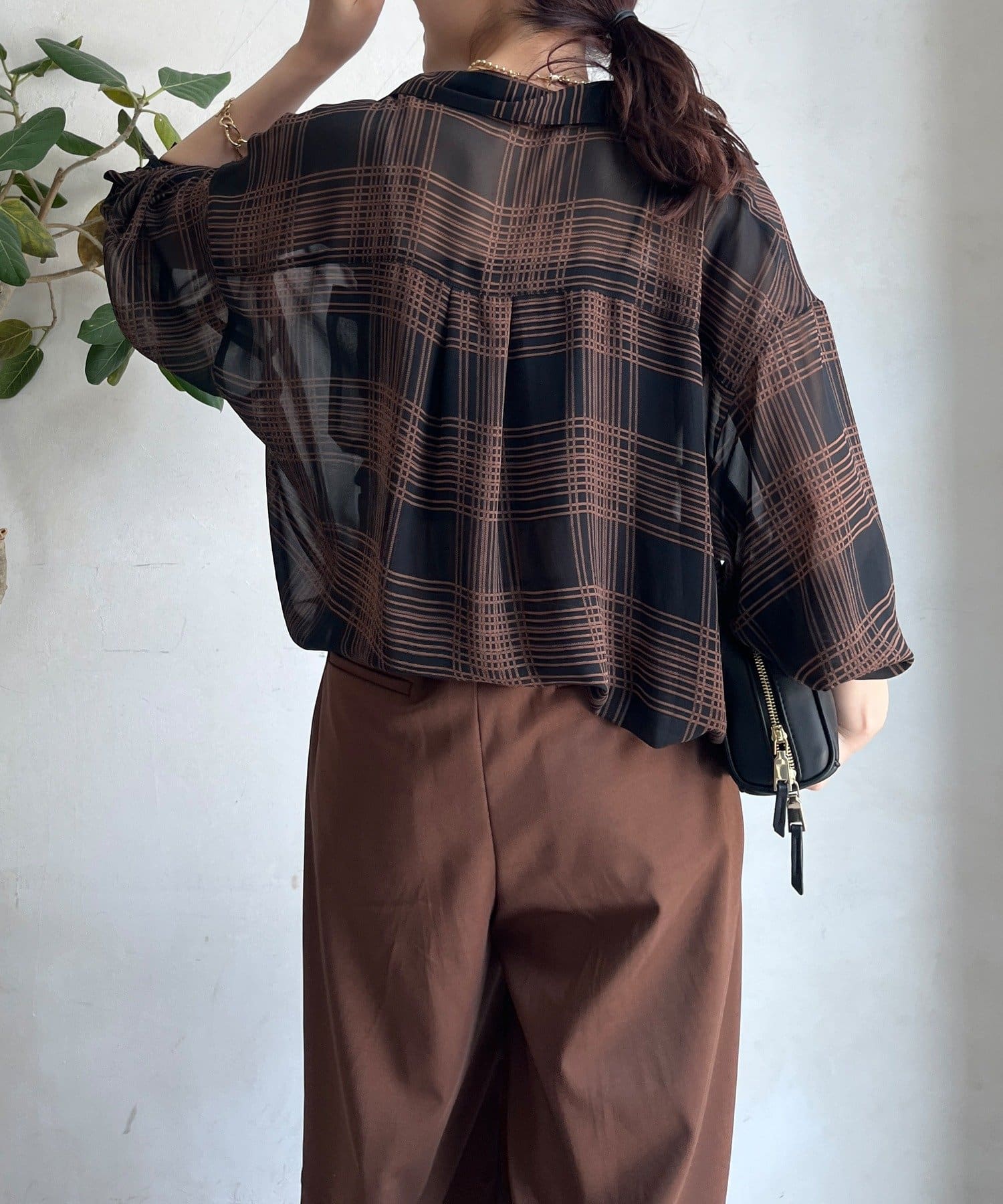DOUDOU(ドゥドゥ) シアーチェックドロストシャツ