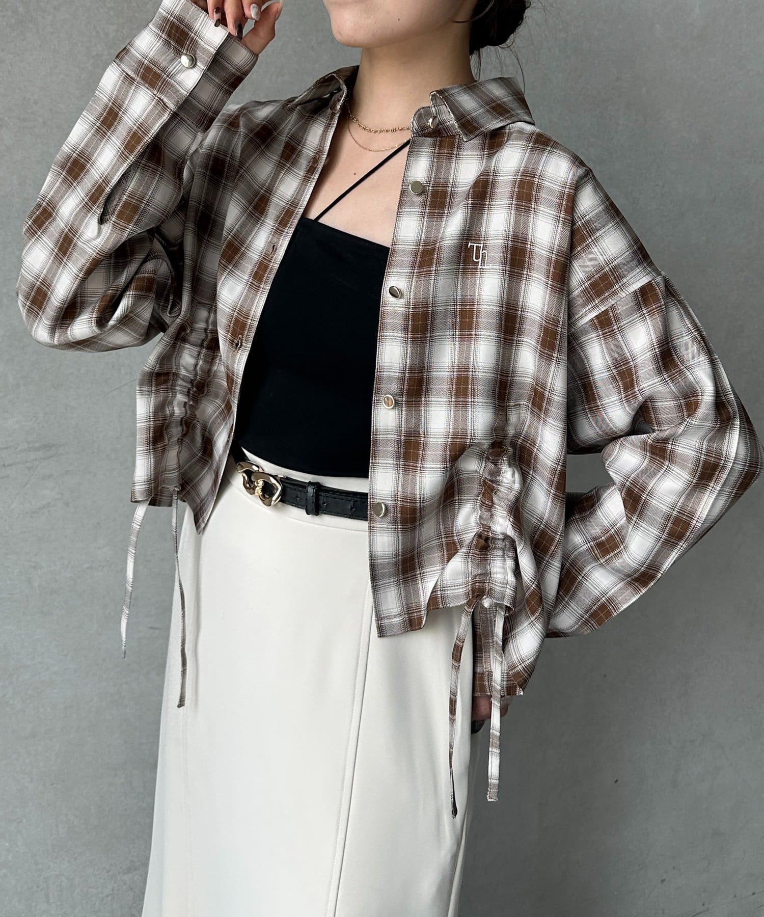 Thevon.(ゼヴォン) 【UV加工付き】ドロストチェックショートシャツ
