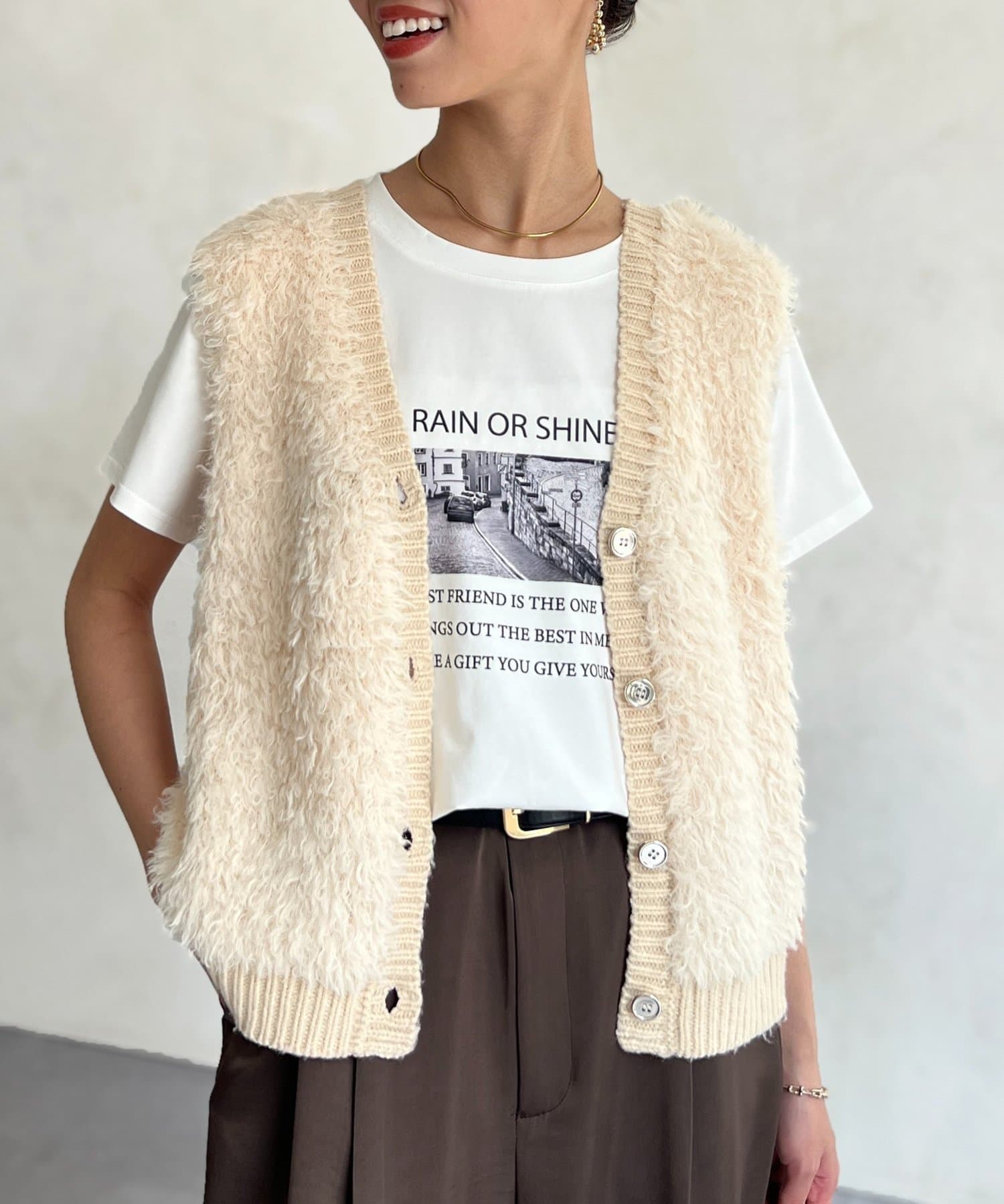 ベスト ジレ 前後２ＷＡＹクロッシェニットベスト レディース AMERICAN HOLIC ベスト ジレ 「前後2WAY」Vネックニットベスト