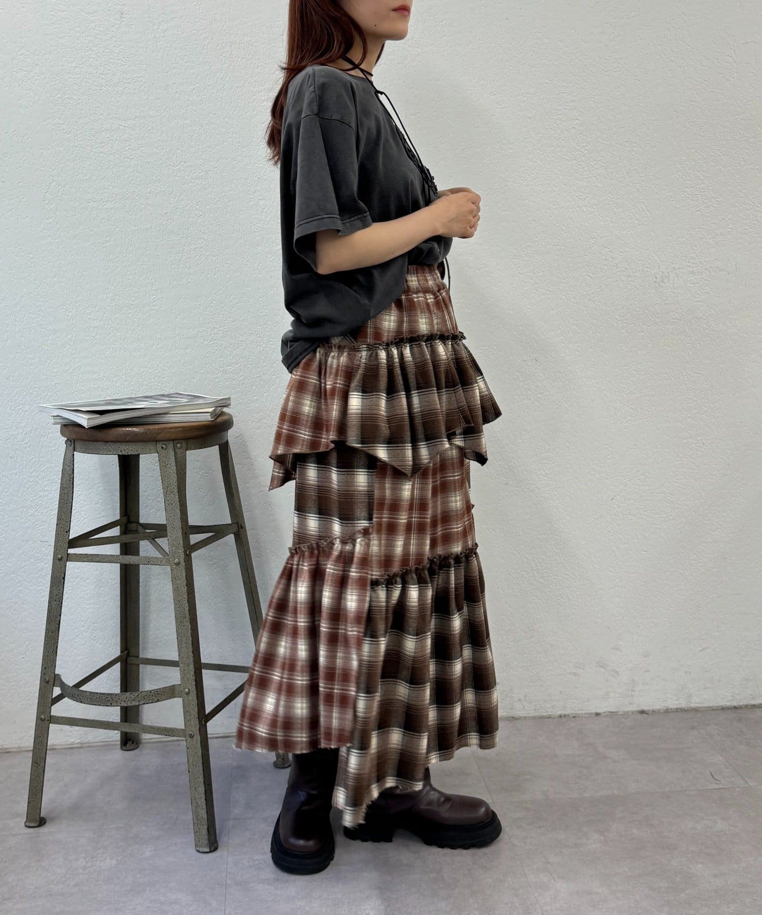 w closet(ダブルクローゼット) 【25AW】リメイクチェックティアードスカート