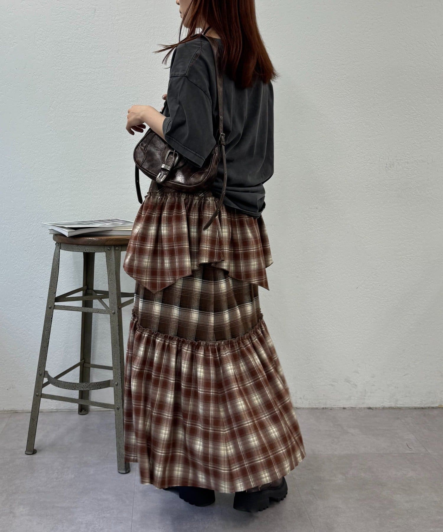 w closet(ダブルクローゼット) 【25AW】リメイクチェックティアードスカート