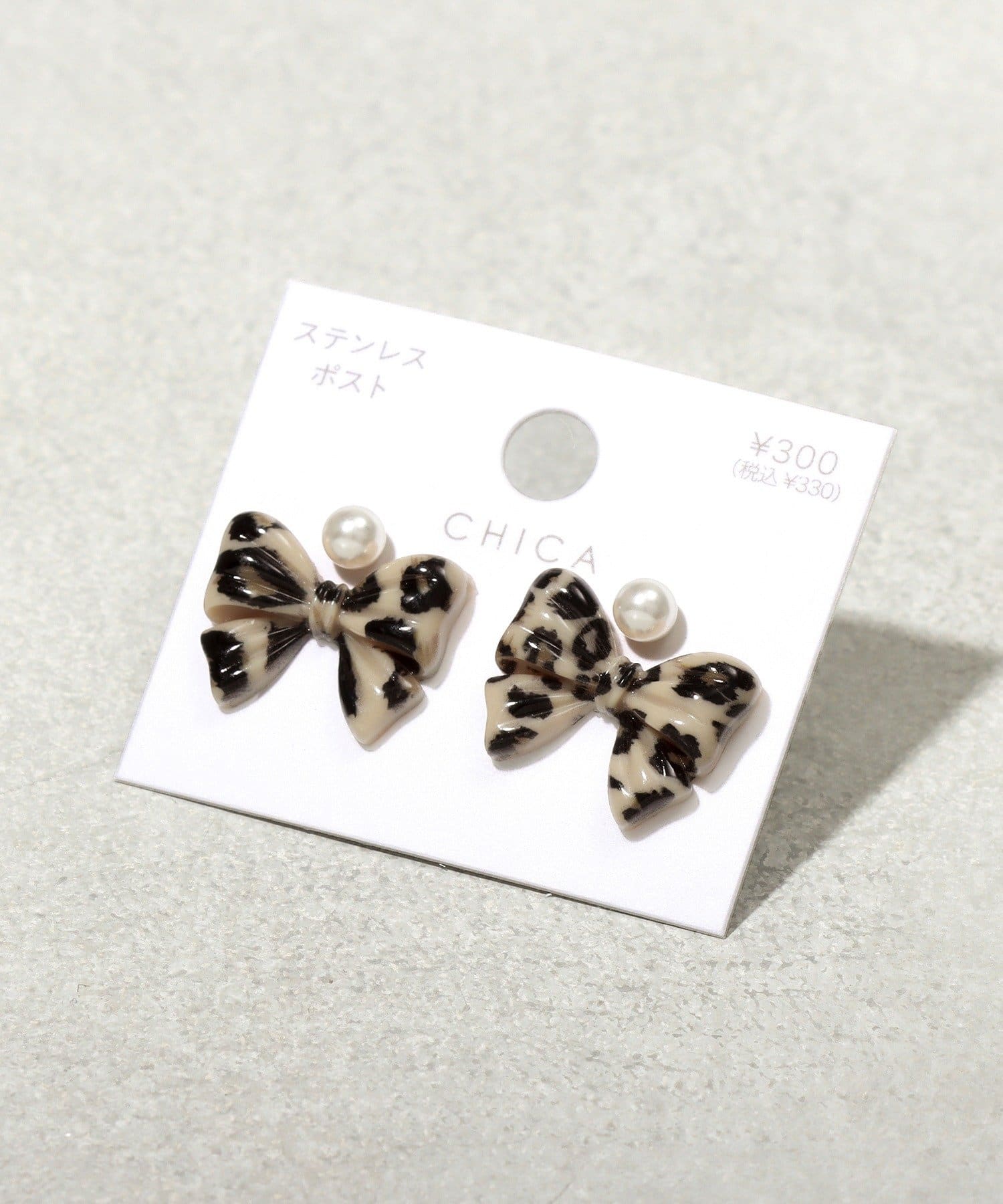 3COINS(スリーコインズ) レオパードリボンピアス4個セット