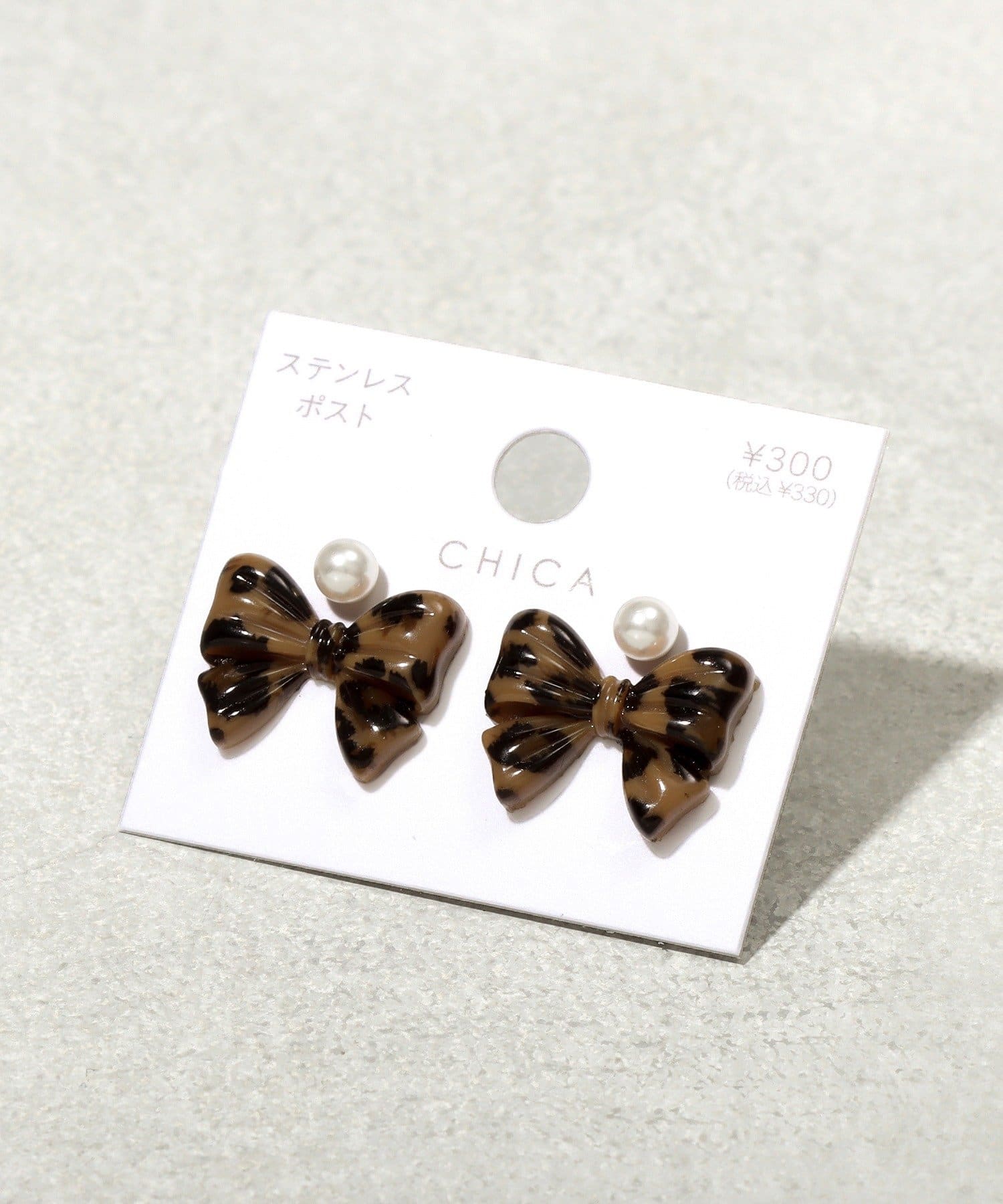 3COINS(スリーコインズ) レオパードリボンピアス4個セット