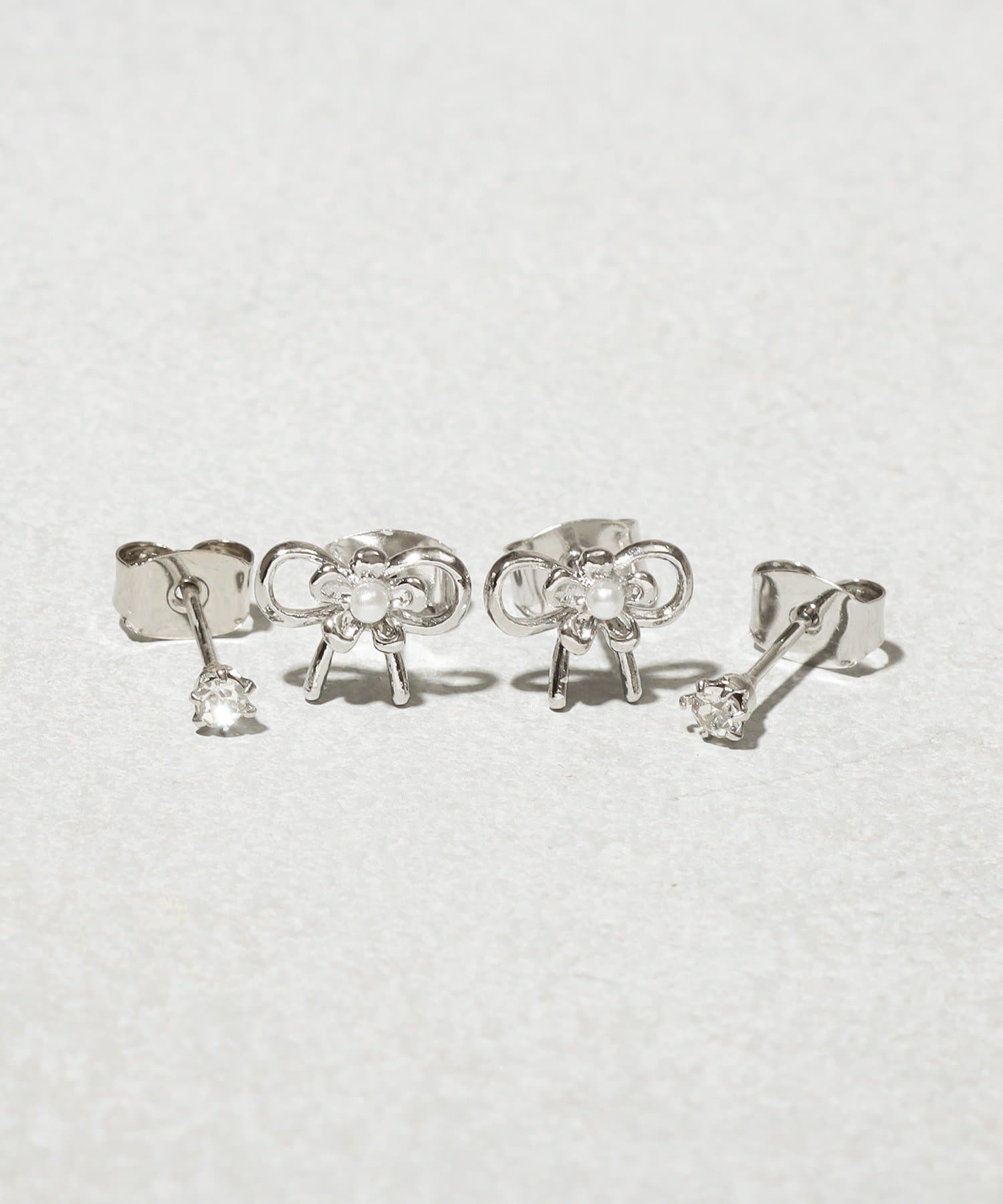 3COINS(スリーコインズ) ミニリボンピアス4個セット