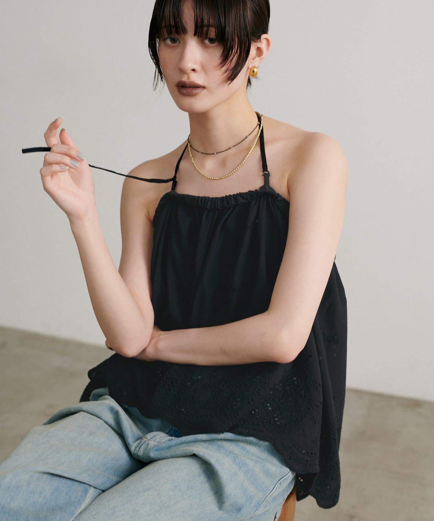 LARUTA(ラルータ) 【Web限定】綿スカラップ刺繍キャミ