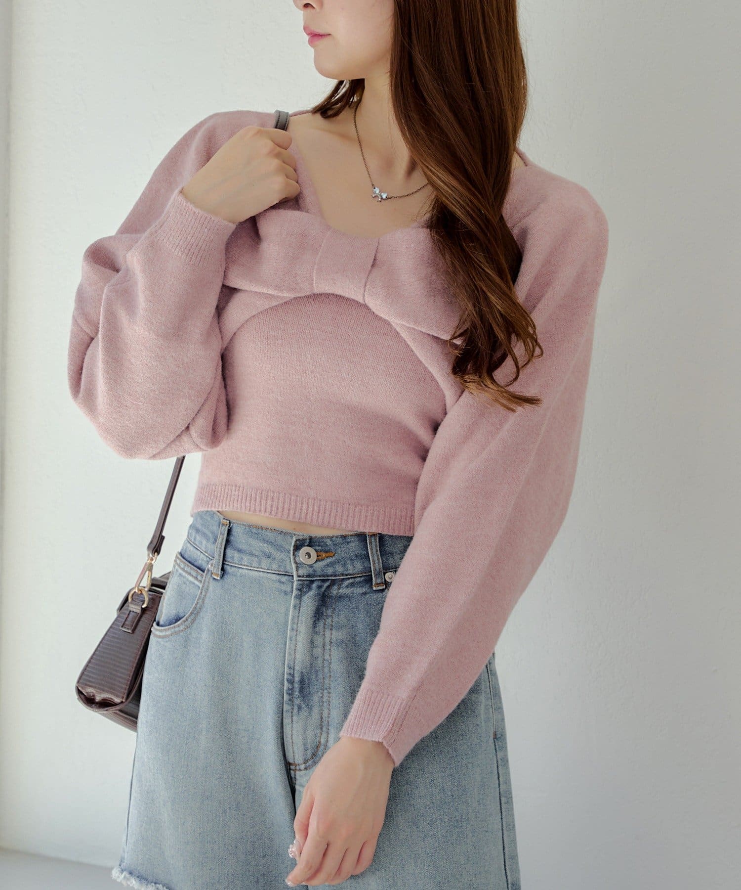 NICE CLAUP / OLIVE des OLIVE OUTLET(ナイスクラップ  / オリーブ デ オリーブ アウトレット) 【RMAF】リボン+キャミセットニット