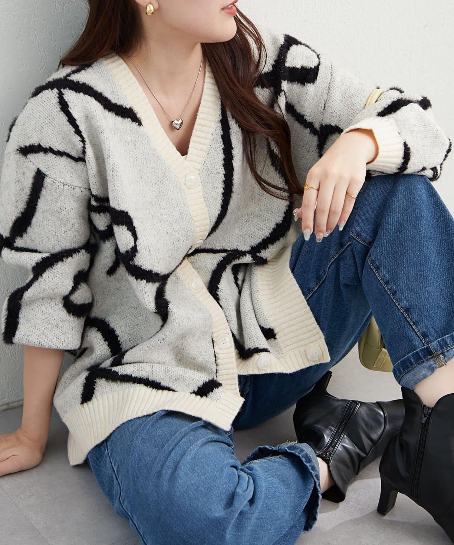NICE CLAUP / OLIVE des OLIVE OUTLET(ナイスクラップ  / オリーブ デ オリーブ アウトレット) 【RMAF】人気につきリバイバル！リボン柄カーディガン