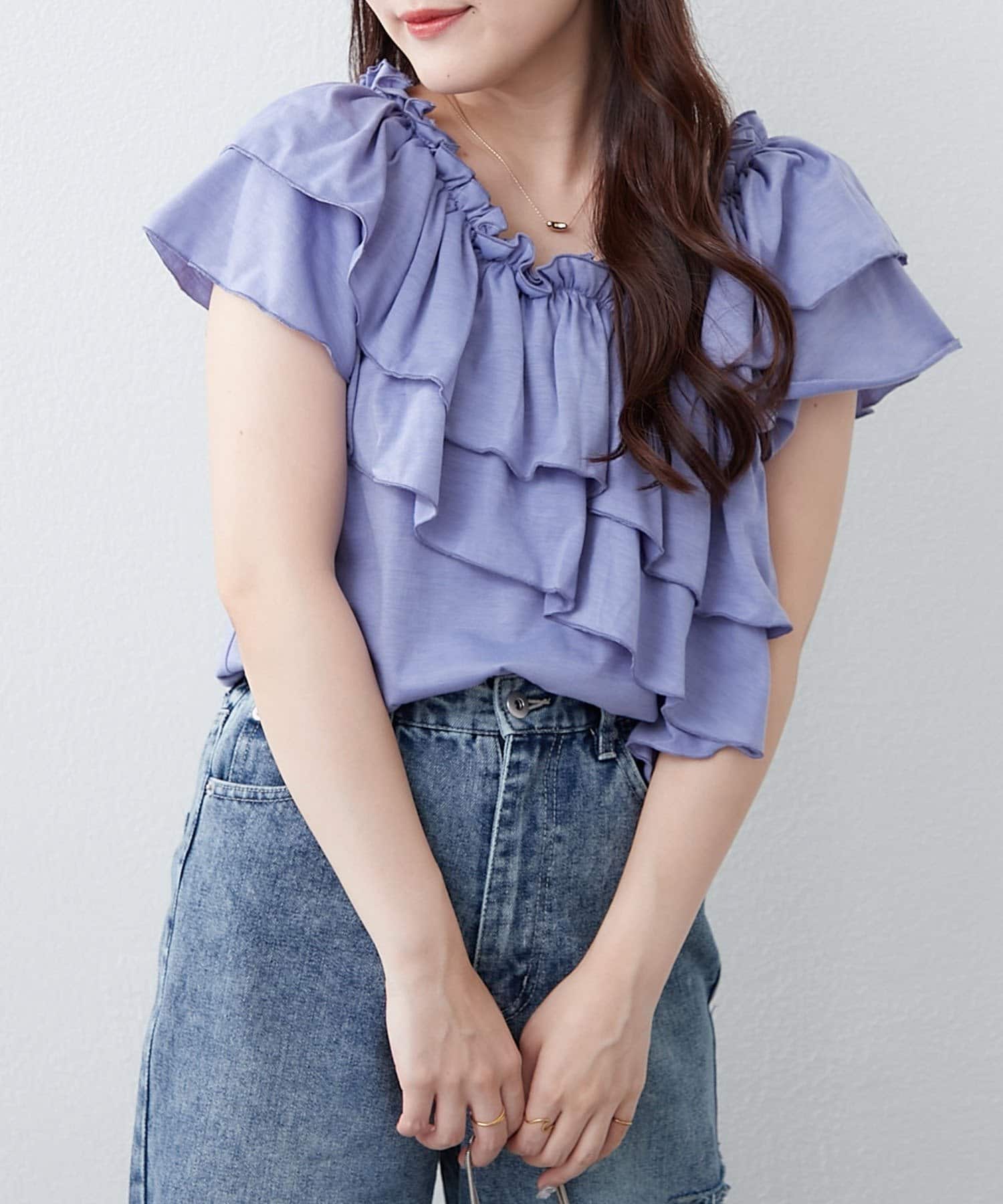 NICE CLAUP / OLIVE des OLIVE OUTLET(ナイスクラップ  / オリーブ デ オリーブ アウトレット) 【continuer】マルチウェイオフショルフリルTee