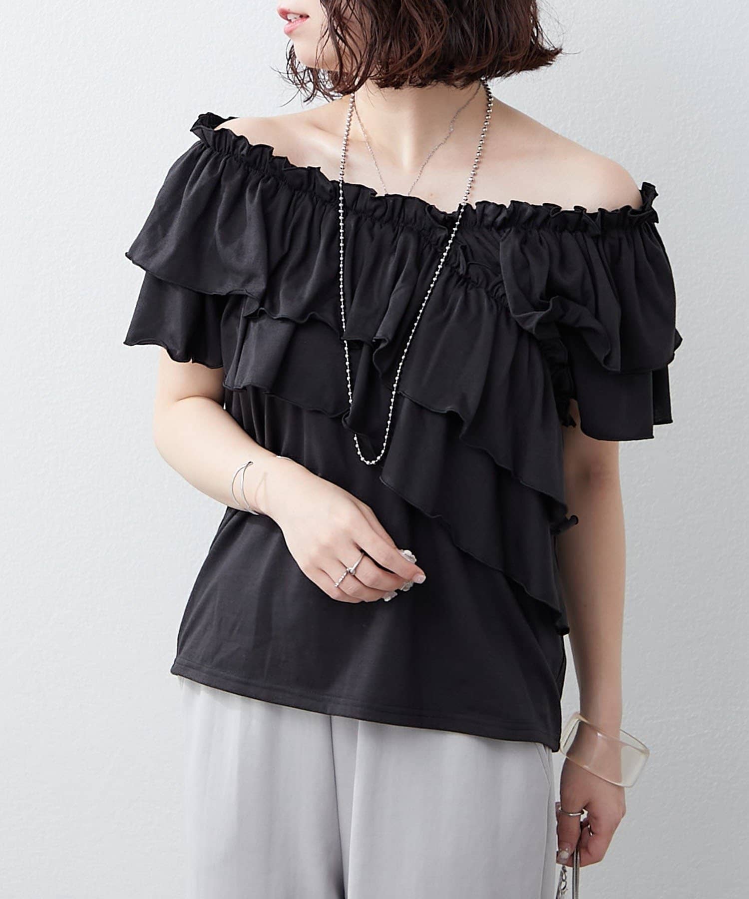 NICE CLAUP / OLIVE des OLIVE OUTLET(ナイスクラップ  / オリーブ デ オリーブ アウトレット) 【continuer】マルチウェイオフショルフリルTee