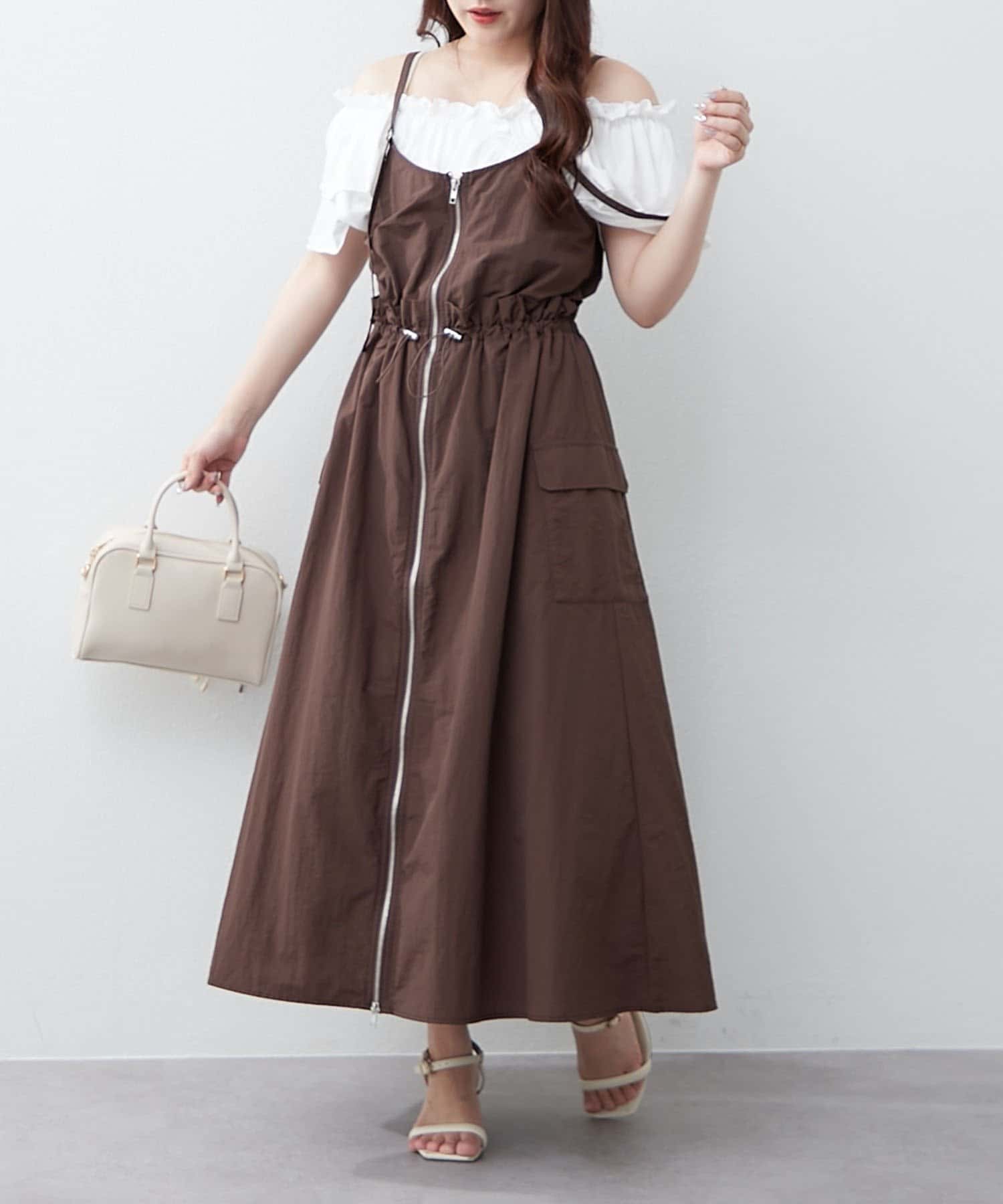RMAF】ナイロンフロントZIPキャミワンピース | NICE CLAUP / OLIVE des
