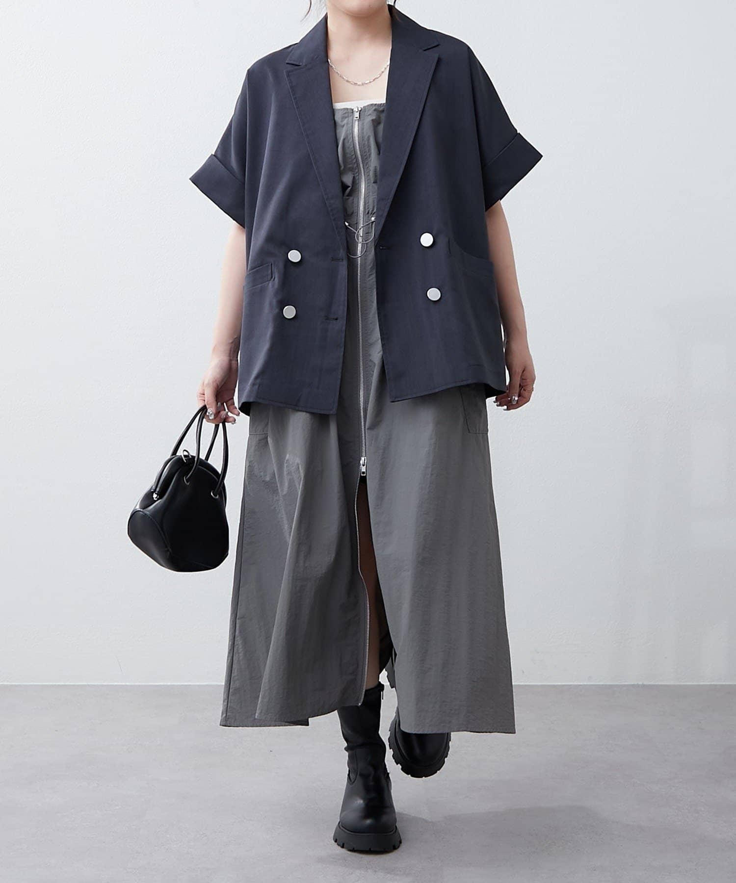 NICE CLAUP / OLIVE des OLIVE OUTLET(ナイスクラップ  / オリーブ デ オリーブ アウトレット) 【RMAF】ナイロンフロントZIPキャミワンピース