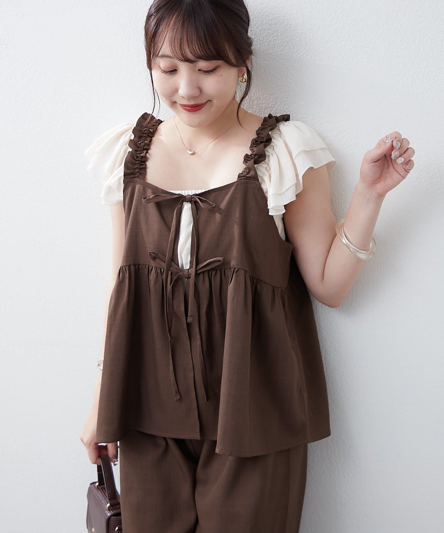 NICE CLAUP / OLIVE des OLIVE OUTLET(ナイスクラップ  / オリーブ デ オリーブ アウトレット) 【RMAF】リボンキャミ+ロングパンツSET