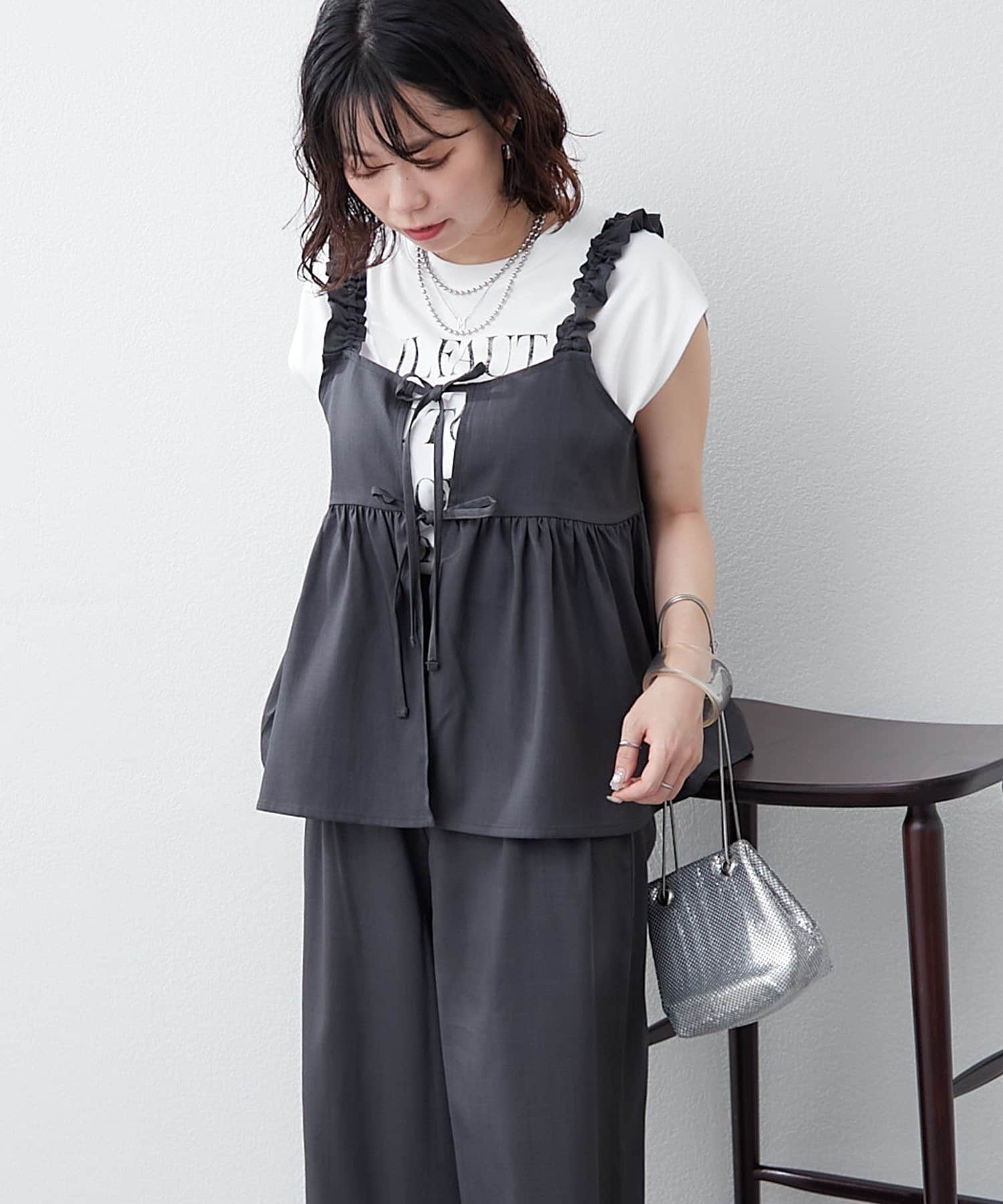 NICE CLAUP / OLIVE des OLIVE OUTLET(ナイスクラップ  / オリーブ デ オリーブ アウトレット) 【RMAF】リボンキャミ+ロングパンツSET