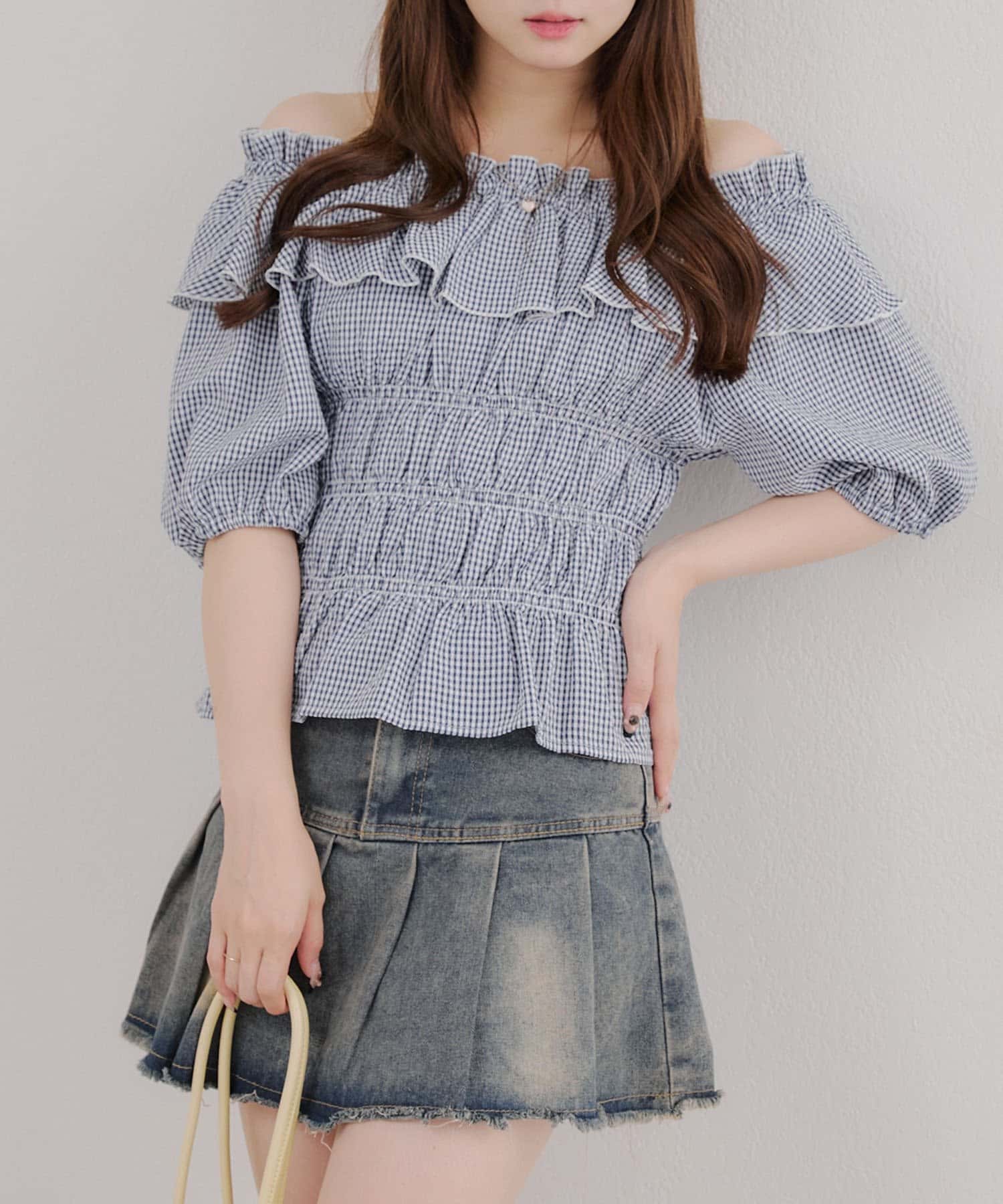 NICE CLAUP / OLIVE des OLIVE OUTLET(ナイスクラップ  / オリーブ デ オリーブ アウトレット) 【RMAF】2wayシャーリングオフショルブラウス