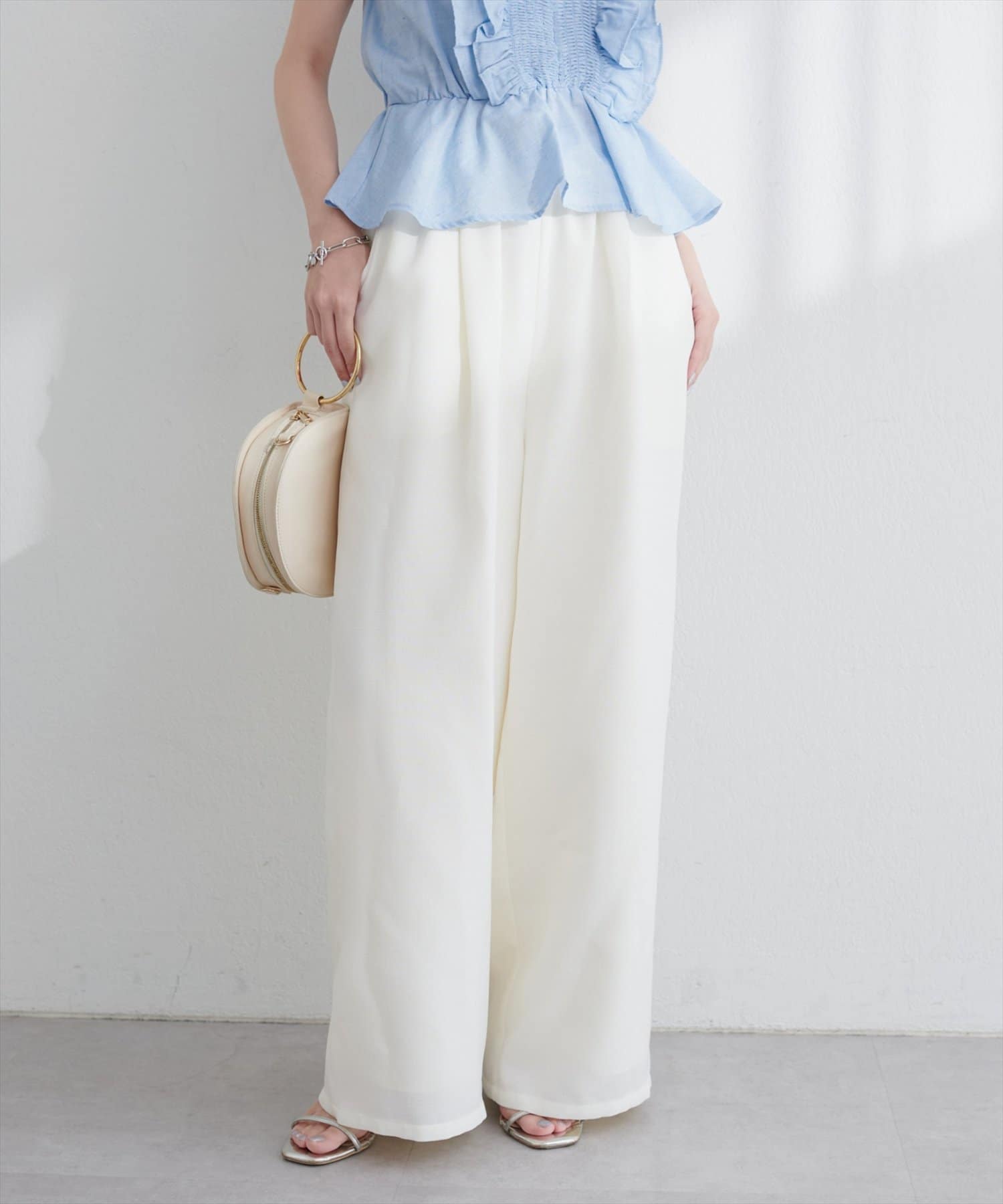 natural couture(ナチュラルクチュール) 【MyM Mahiruさん着用】【全骨格◎/2サイズ展開】イージーウエストワイドパンツ