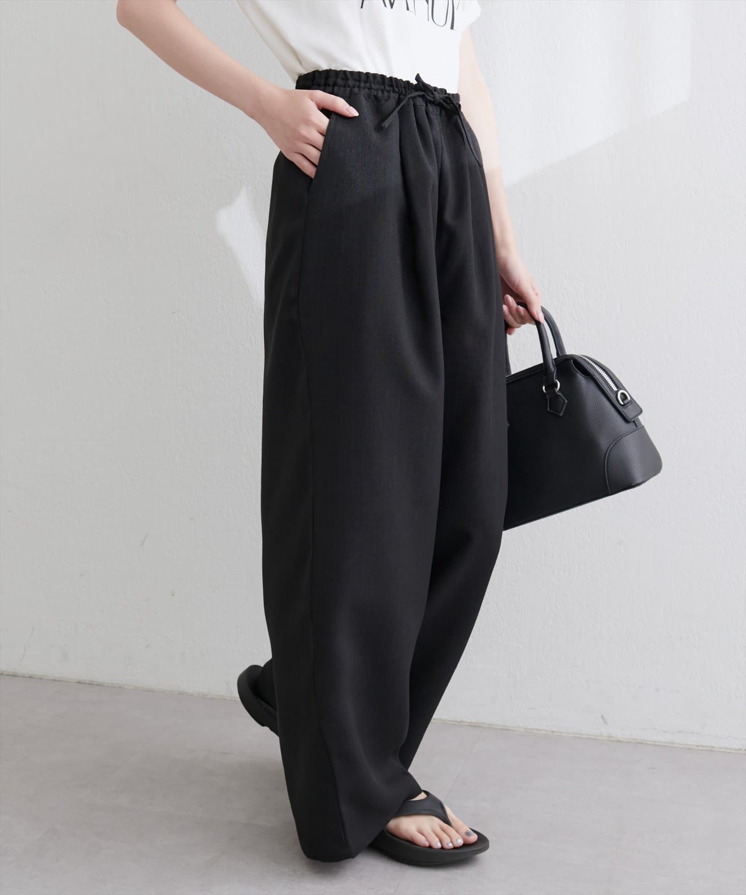 natural couture(ナチュラルクチュール) 【MyM Mahiruさん着用】【全骨格◎/2サイズ展開】イージーウエストワイドパンツ
