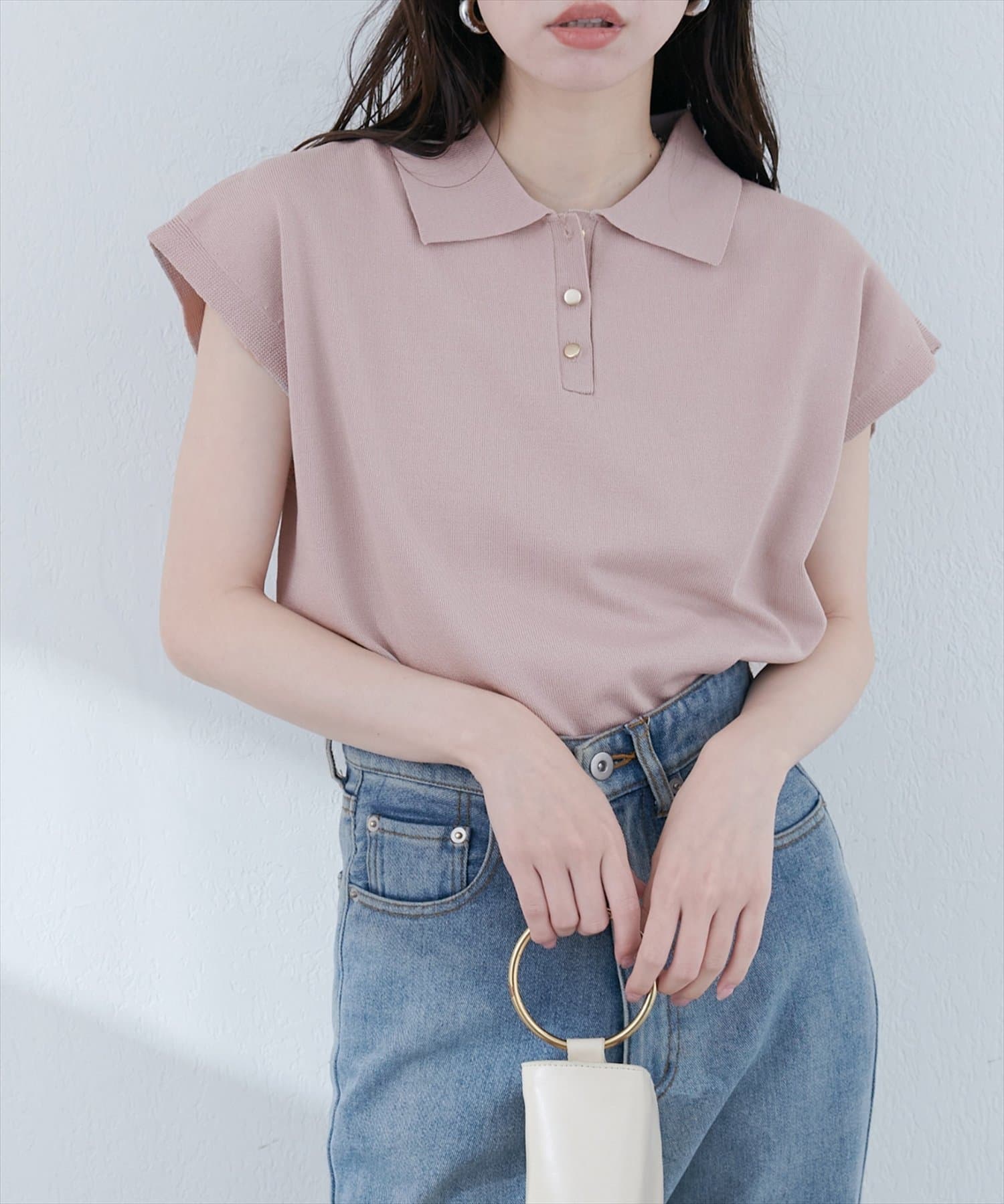 natural couture(ナチュラルクチュール) 衿付き配色ライン入りニット