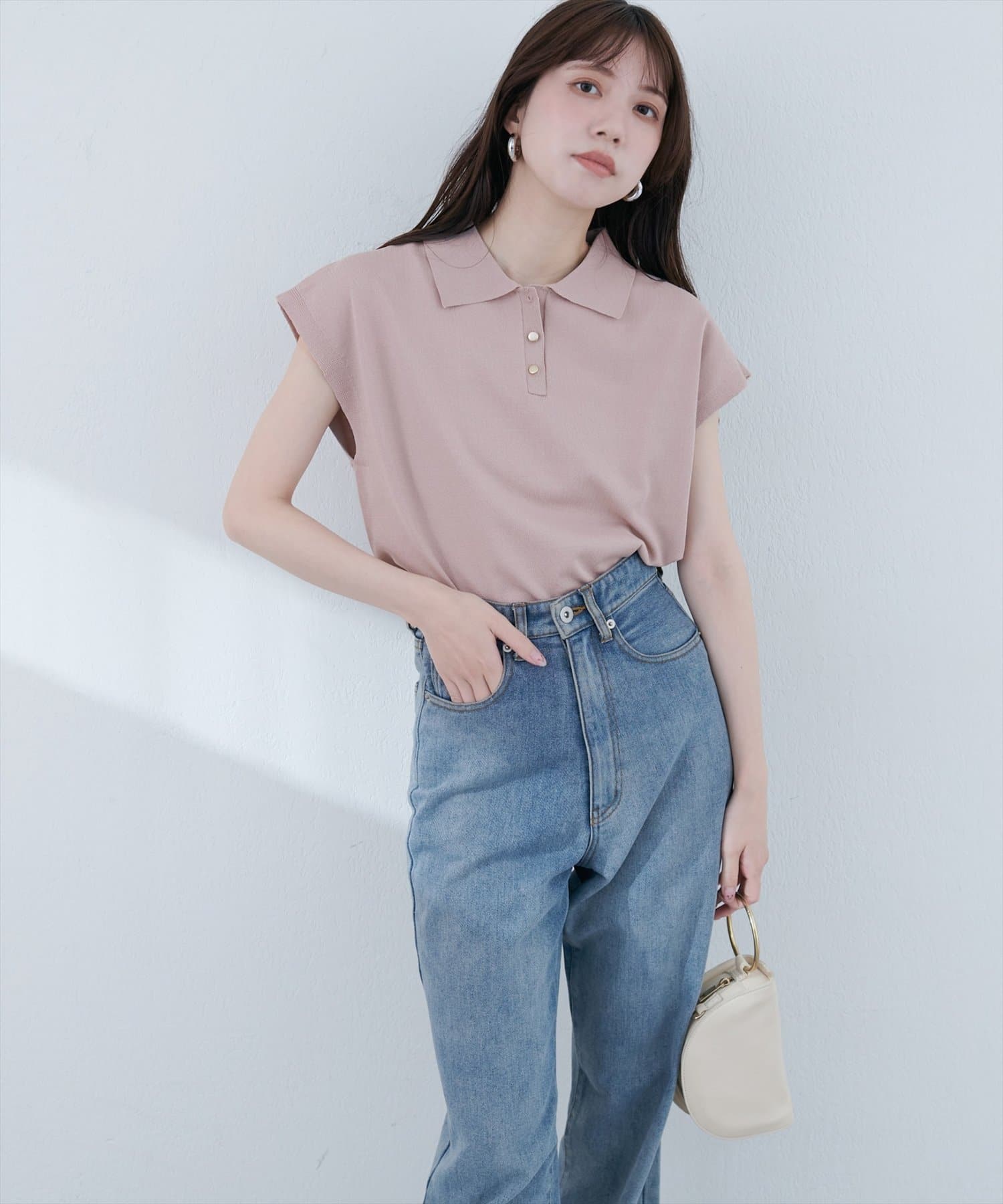 natural couture(ナチュラルクチュール) 衿付き配色ライン入りニット