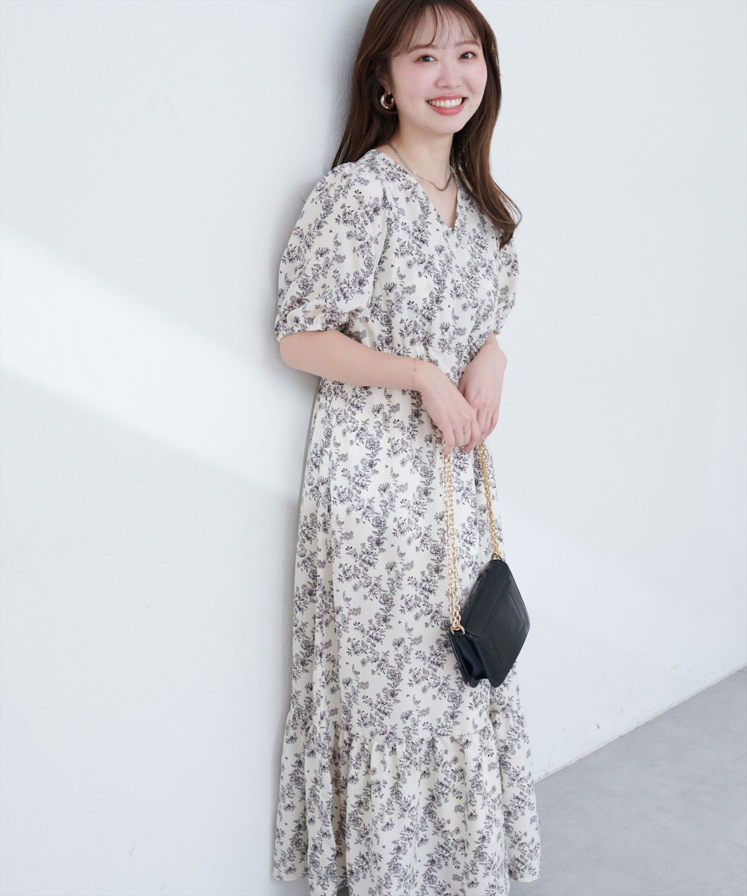 natural couture(ナチュラルクチュール) 【WEB限定】カシュクールパフスリーブワンピース