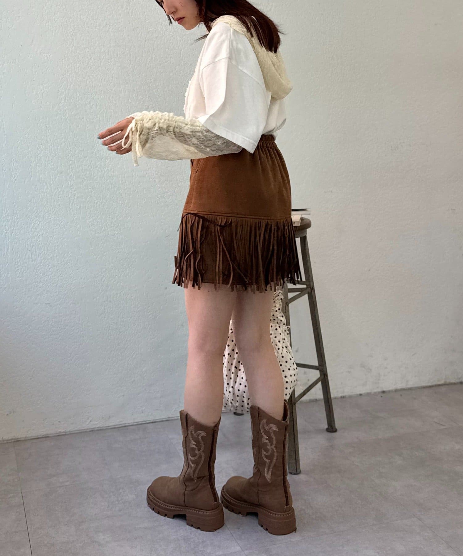 w closet(ダブルクローゼット) 【25AW /2サイズ展開】フリンジミニスカパン