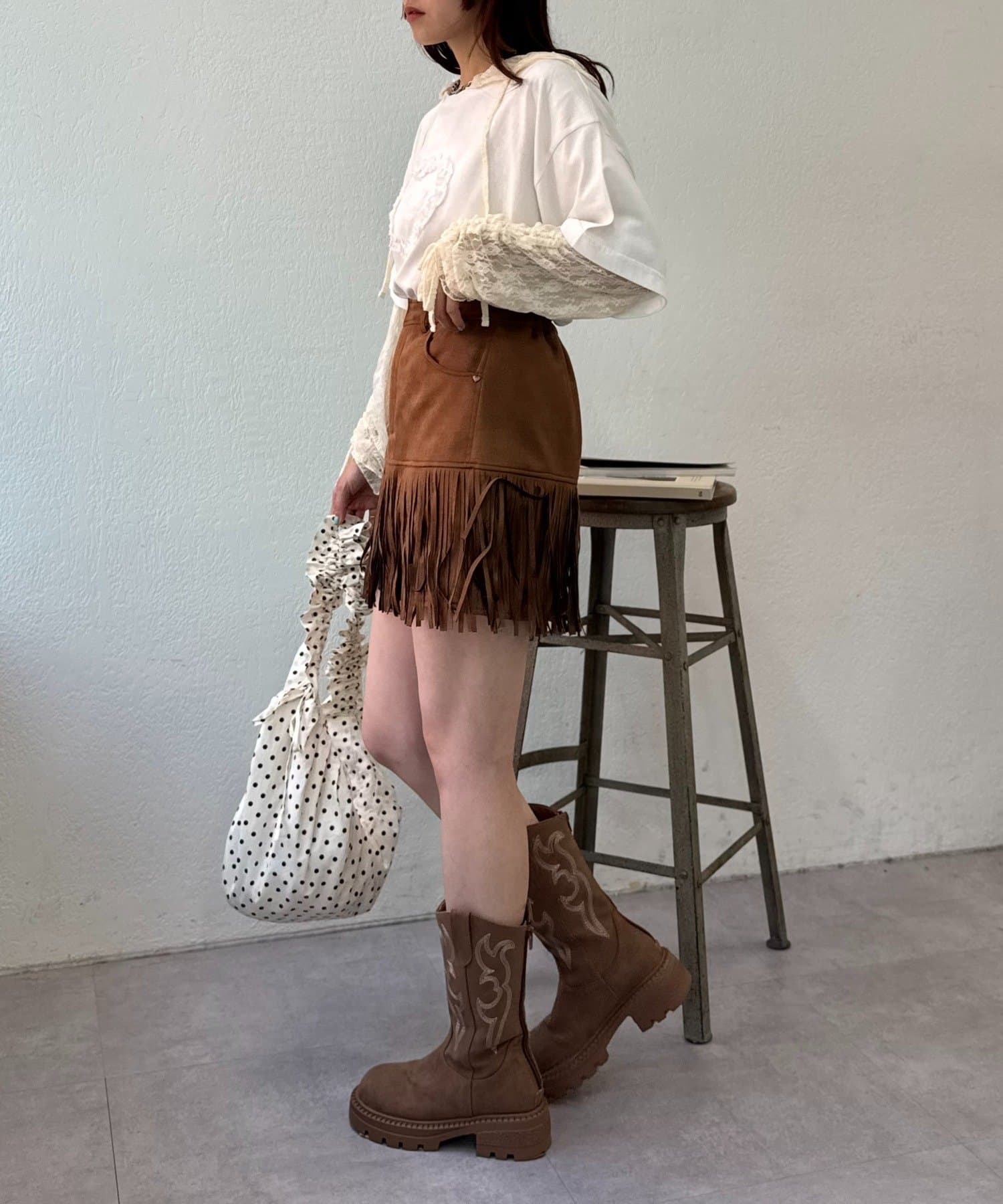 w closet(ダブルクローゼット) 【25AW /2サイズ展開】フリンジミニスカパン