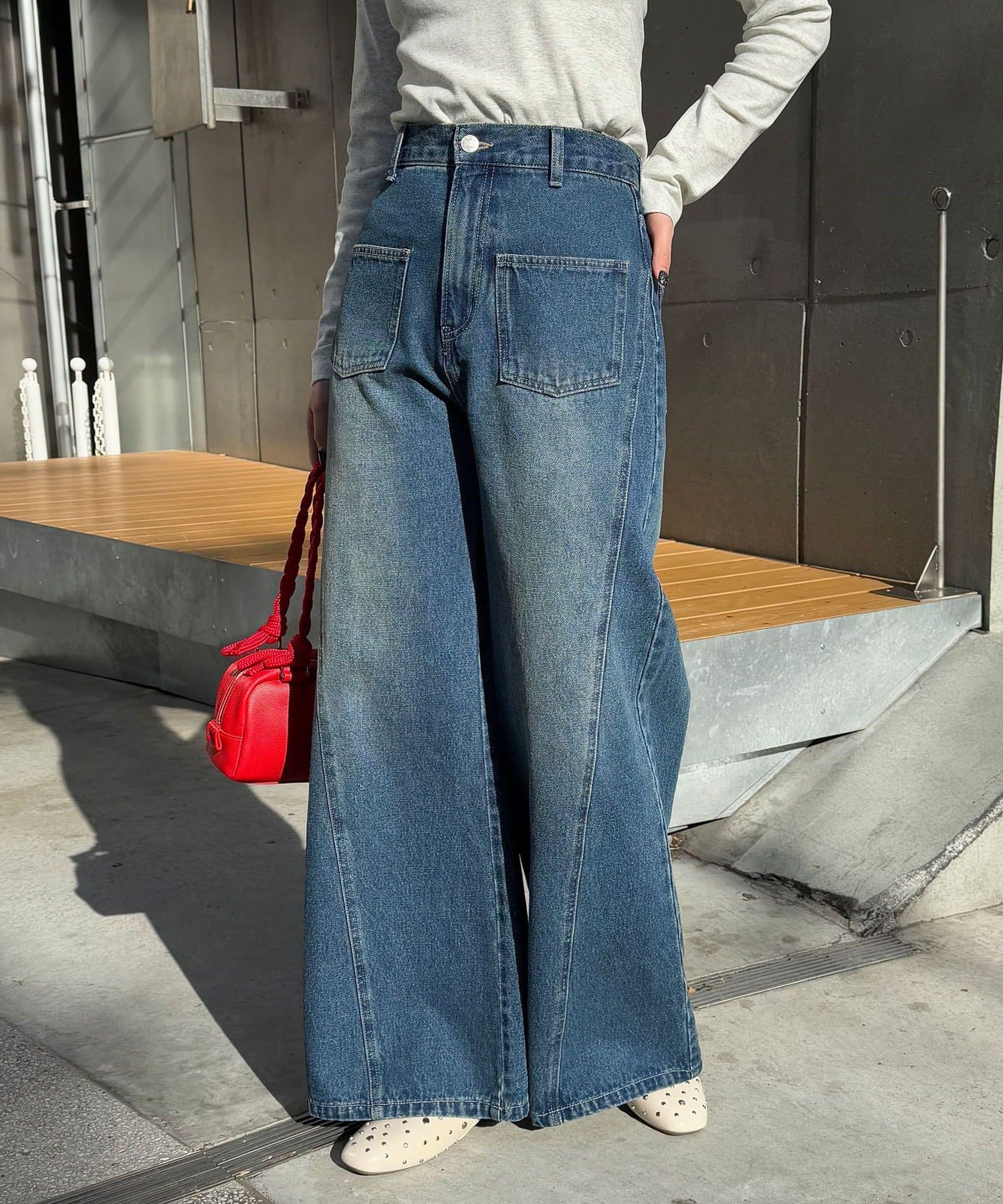 CIAN DENIM/シアンデニム】スプリットフロントワイドデニム#002