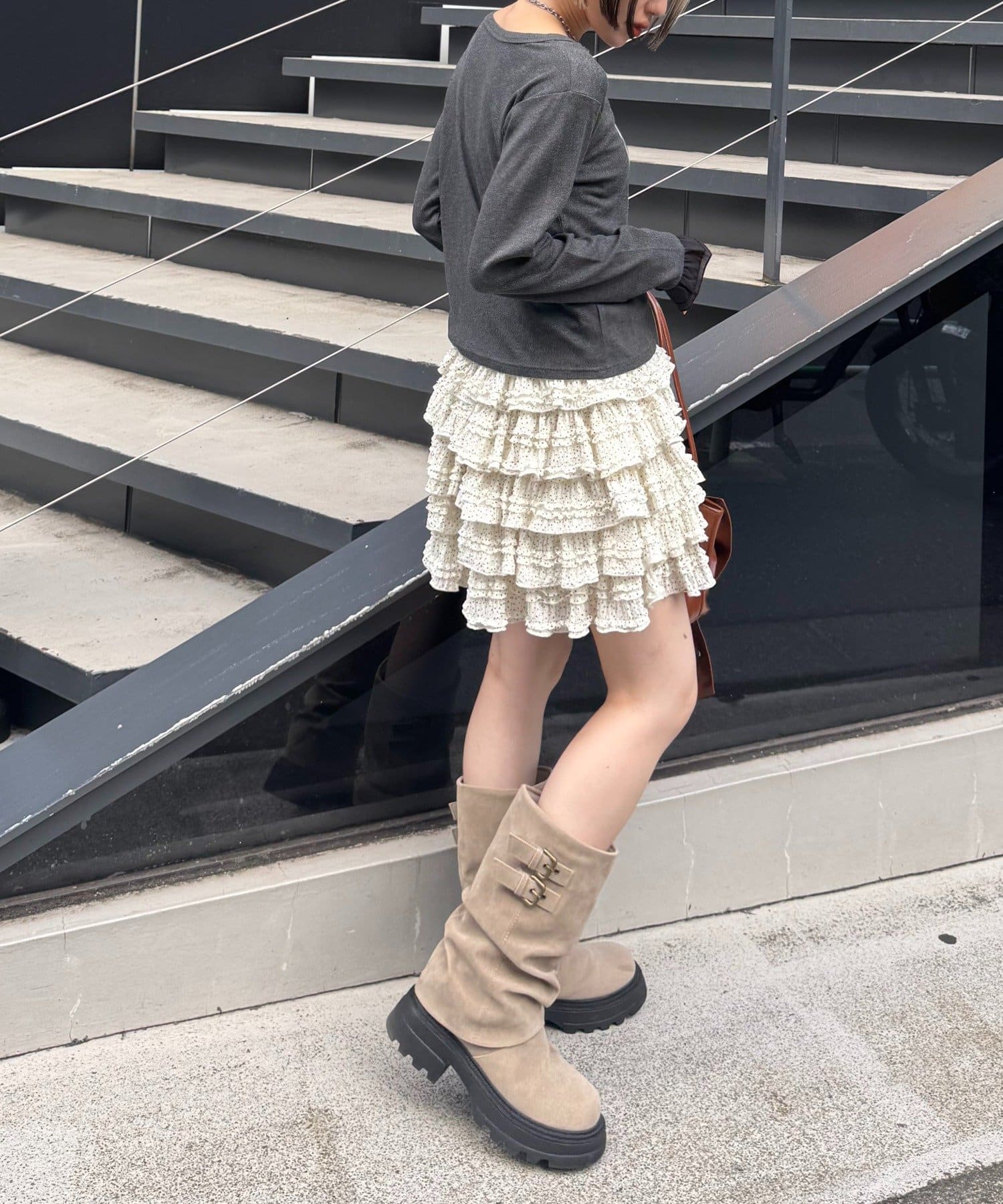 w closet(ダブルクローゼット) 【25AW】袖フリルリボンロンT
