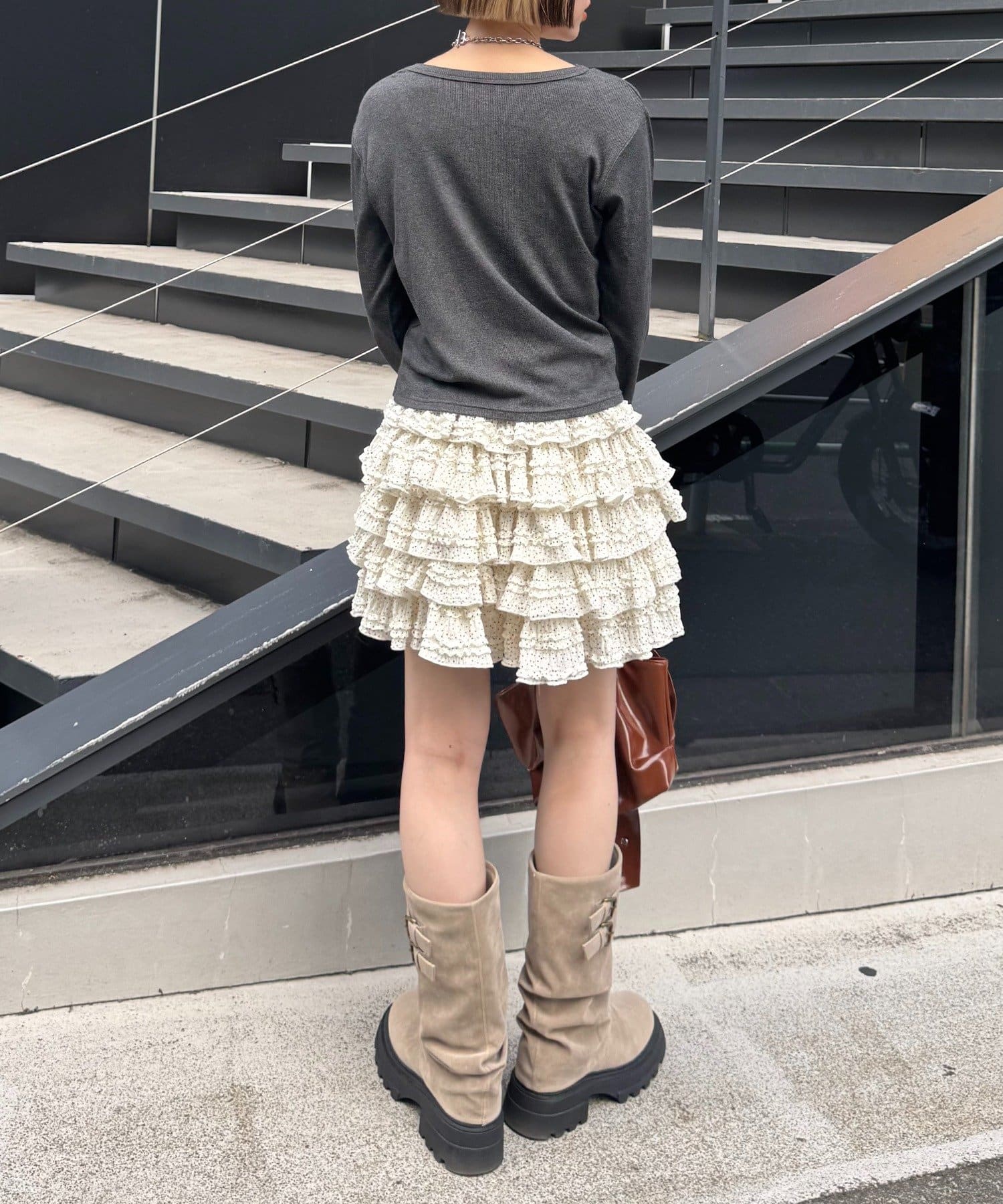 w closet(ダブルクローゼット) 【25AW】袖フリルリボンロンT