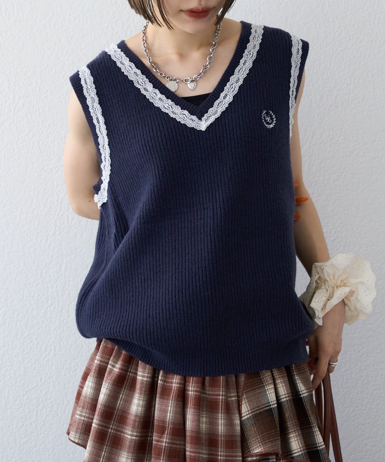 w closet(ダブルクローゼット) 【25AW】レースニットベスト