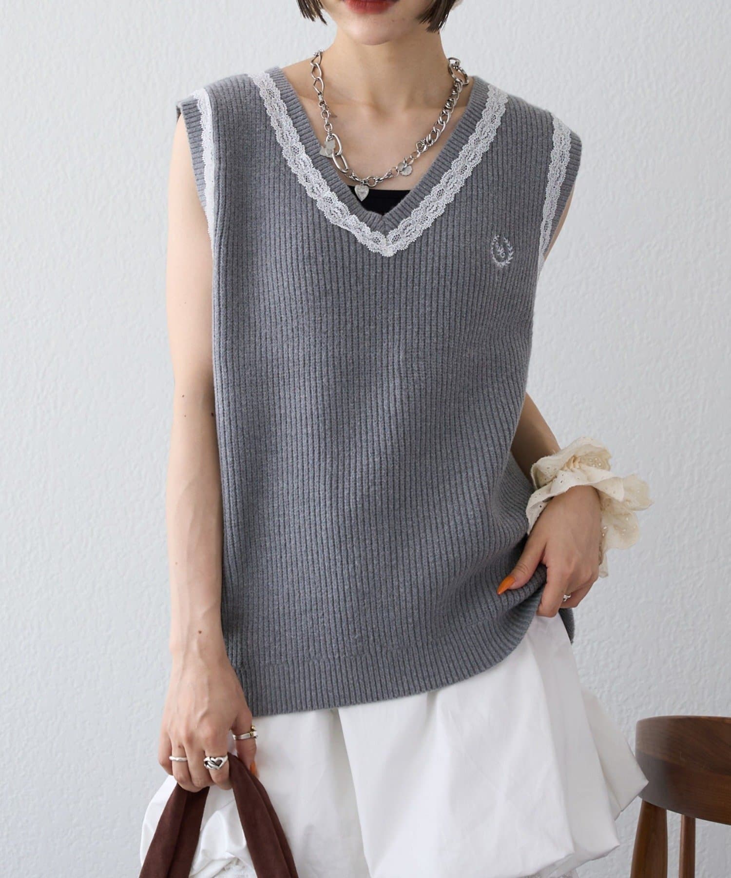 w closet(ダブルクローゼット) 【25AW】レースニットベスト