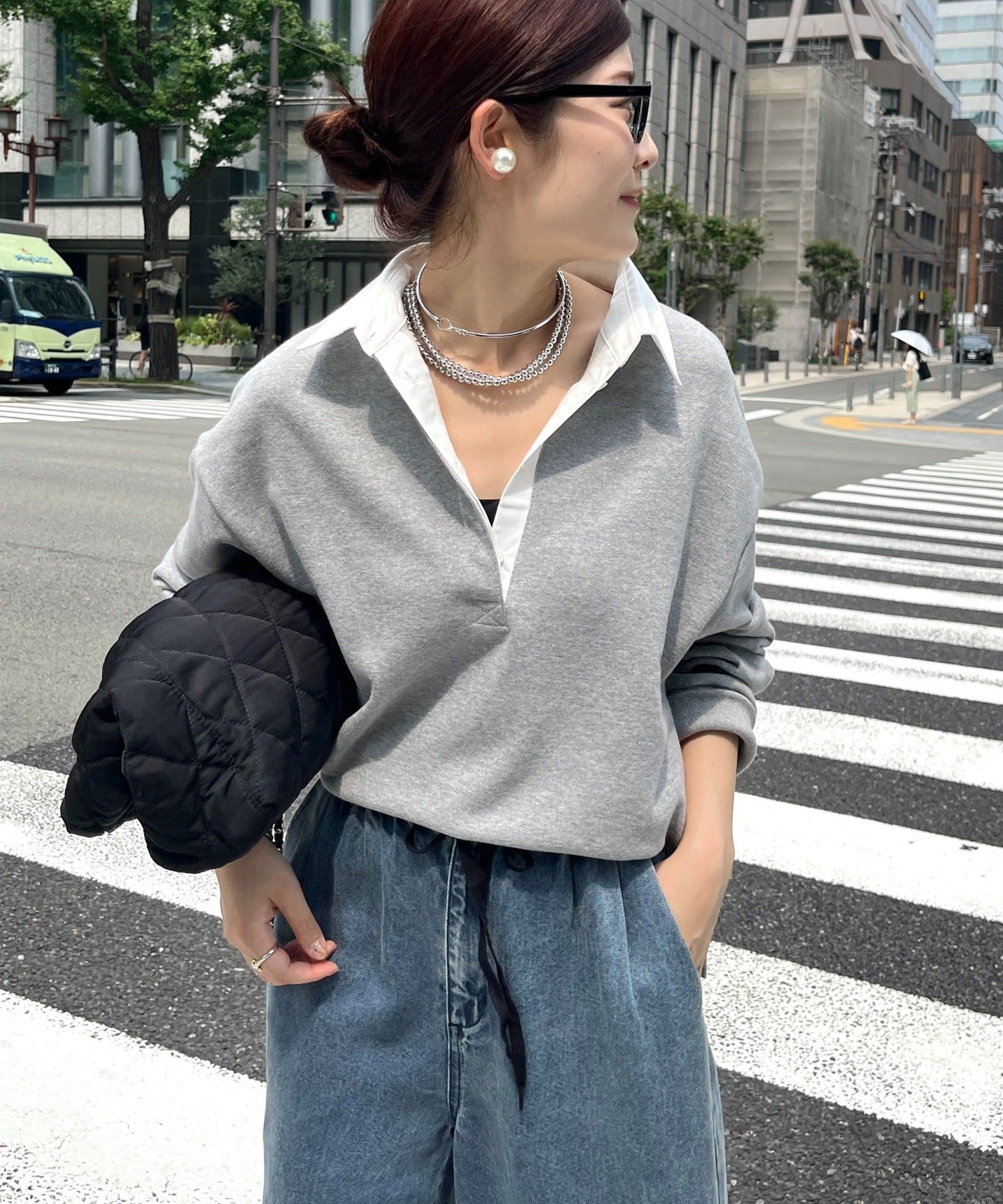 DOUDOU(ドゥドゥ) 【7/25～3日間限定 予約10％OFF】【こっち 企画】シャツ襟ラガースウエットトップス