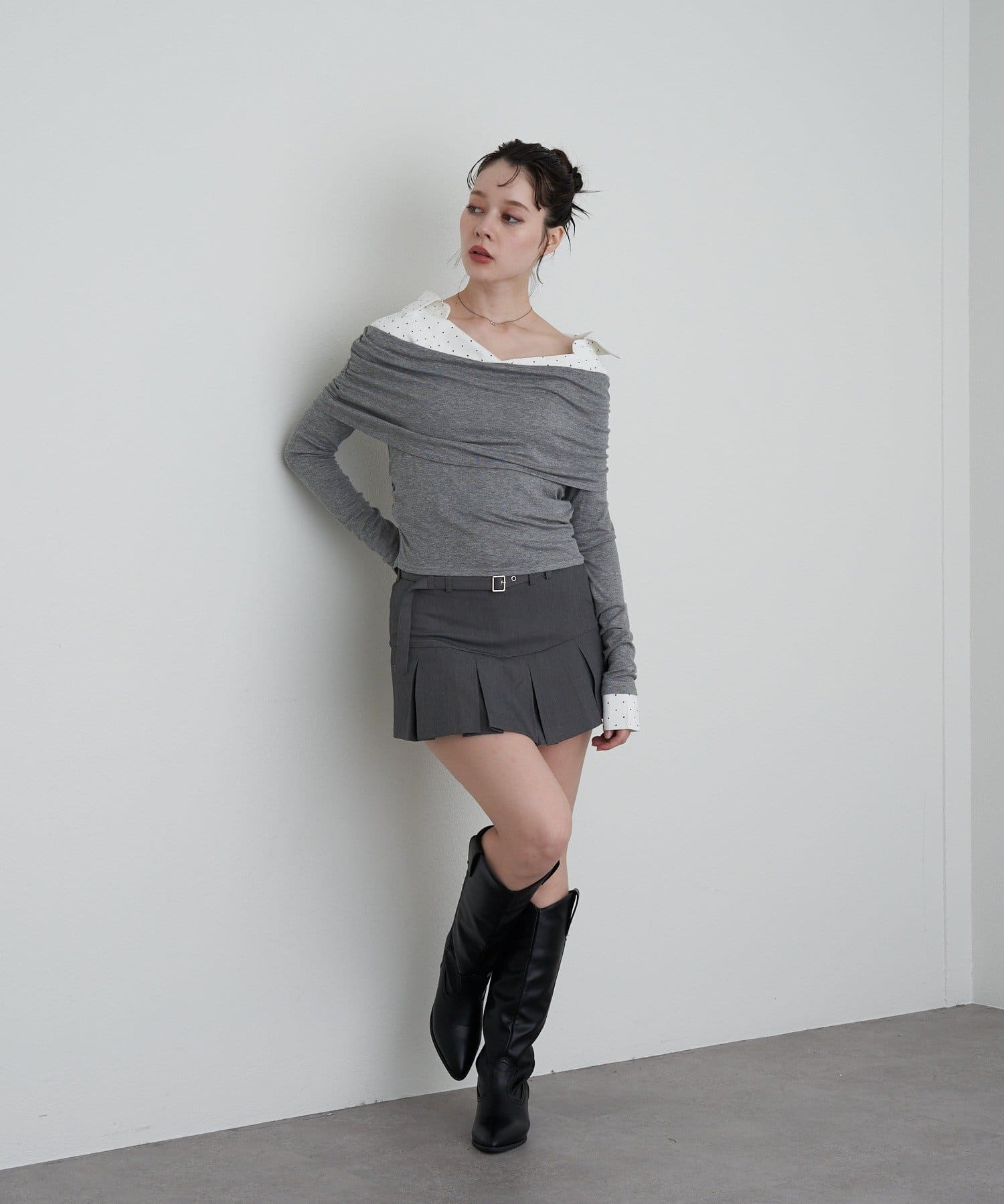 RAY CASSIN(レイカズン) ベルト付ボックスプリーツスカパン