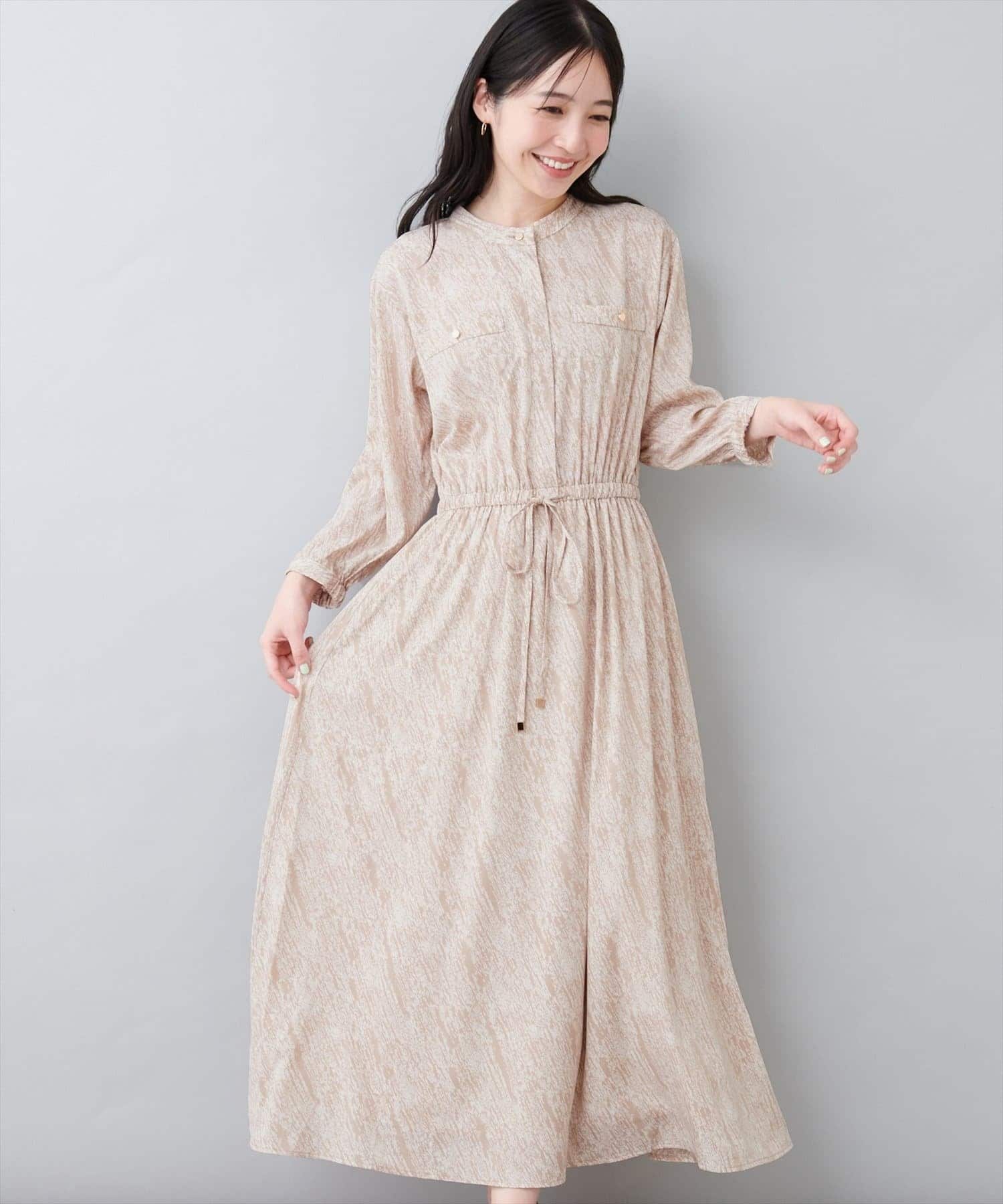 NICE CLAUP / OLIVE des OLIVE OUTLET(ナイスクラップ  / オリーブ デ オリーブ アウトレット) 【natural couture】８分袖ウエストリボンワンピース