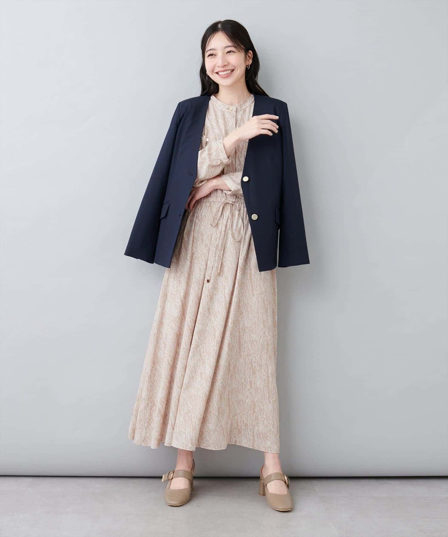 NICE CLAUP / OLIVE des OLIVE OUTLET(ナイスクラップ  / オリーブ デ オリーブ アウトレット) 【natural couture】８分袖ウエストリボンワンピース