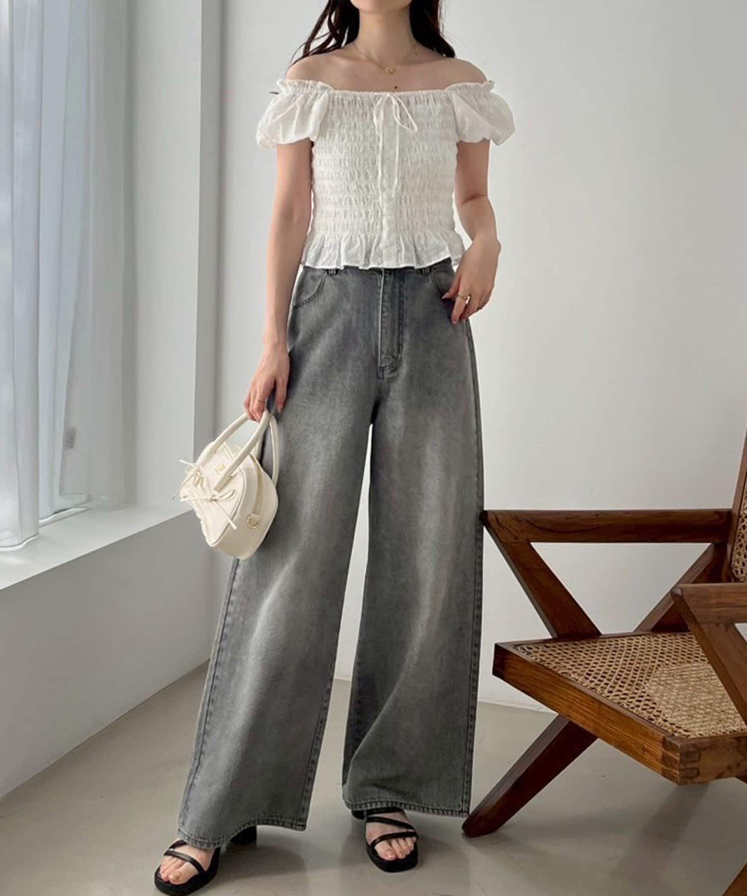 NICE CLAUP / OLIVE des OLIVE OUTLET(ナイスクラップ  / オリーブ デ オリーブ アウトレット) 【one after another】【ウエストサイズ調整可】美脚ワイドデニム