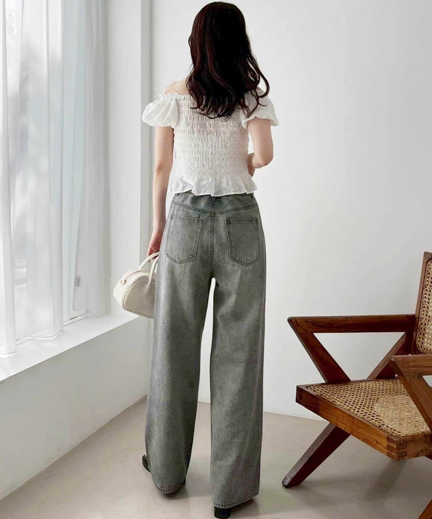 NICE CLAUP / OLIVE des OLIVE OUTLET(ナイスクラップ  / オリーブ デ オリーブ アウトレット) 【one after another】【ウエストサイズ調整可】美脚ワイドデニム