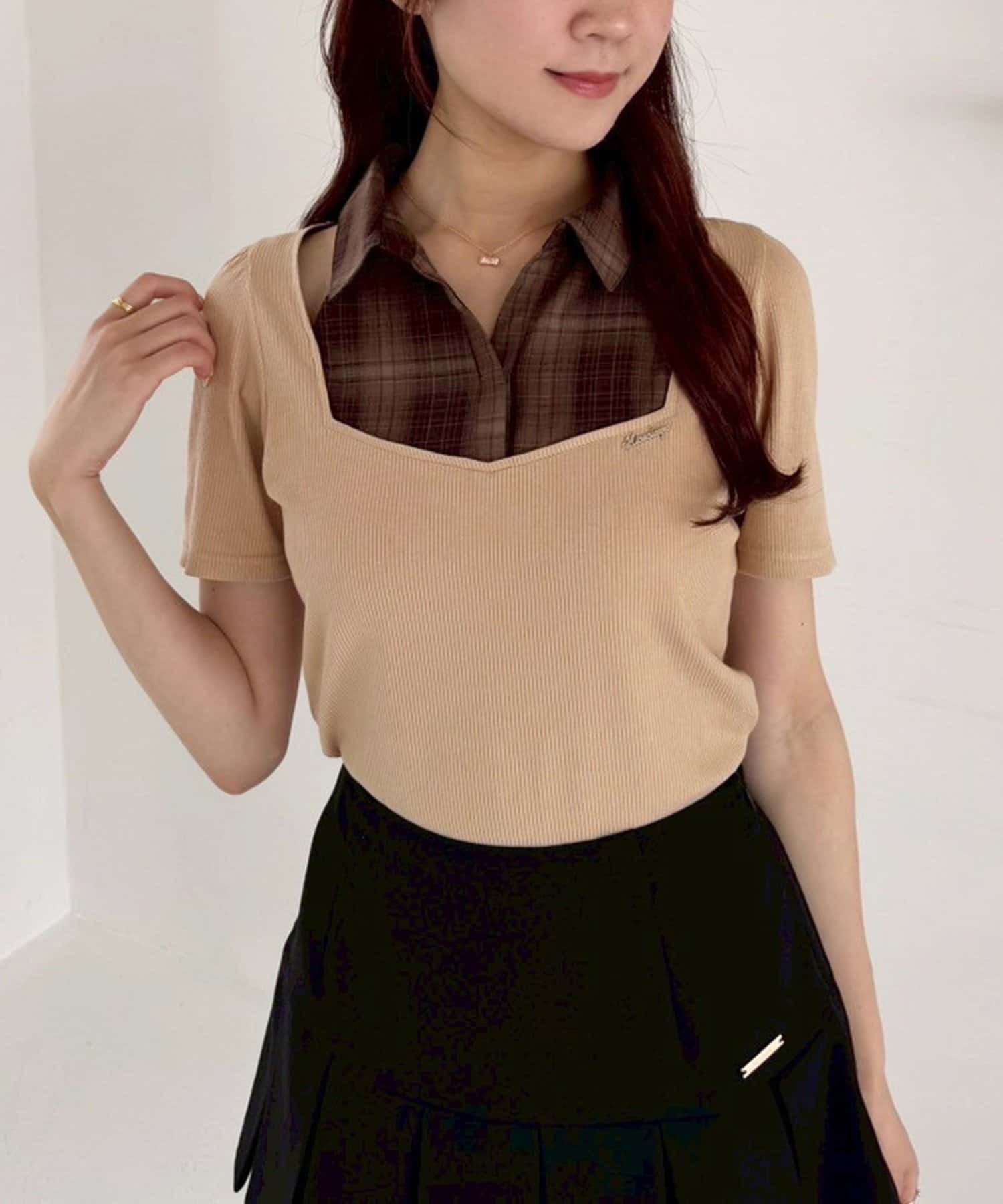 NICE CLAUP / OLIVE des OLIVE OUTLET(ナイスクラップ  / オリーブ デ オリーブ アウトレット) 【one after another】チェックレイヤードトップス