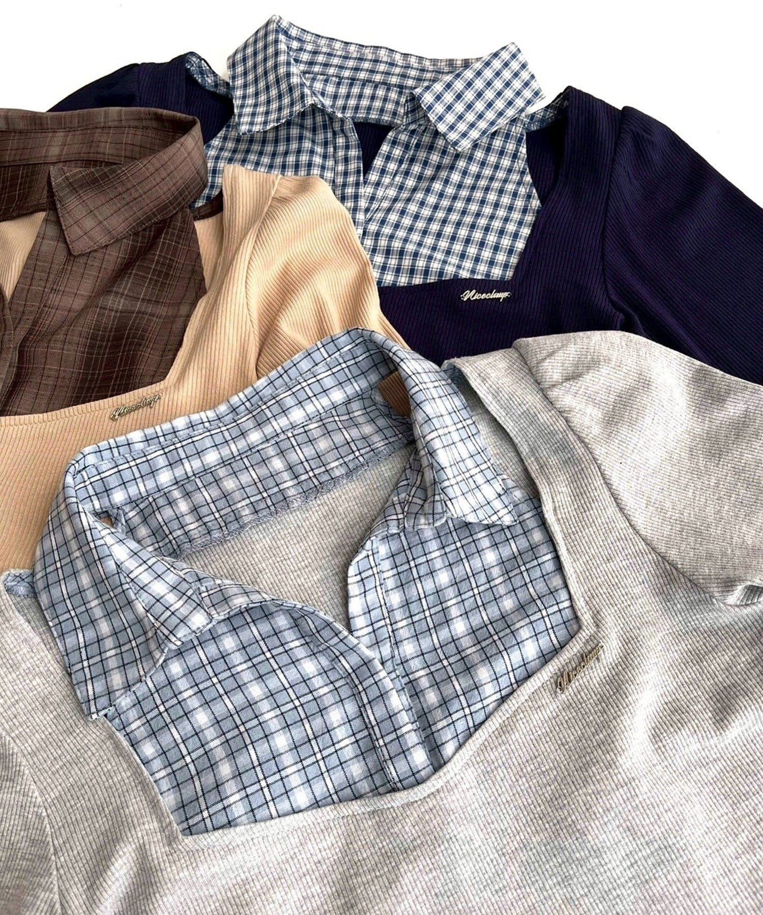 NICE CLAUP / OLIVE des OLIVE OUTLET(ナイスクラップ  / オリーブ デ オリーブ アウトレット) 【one after another】チェックレイヤードトップス