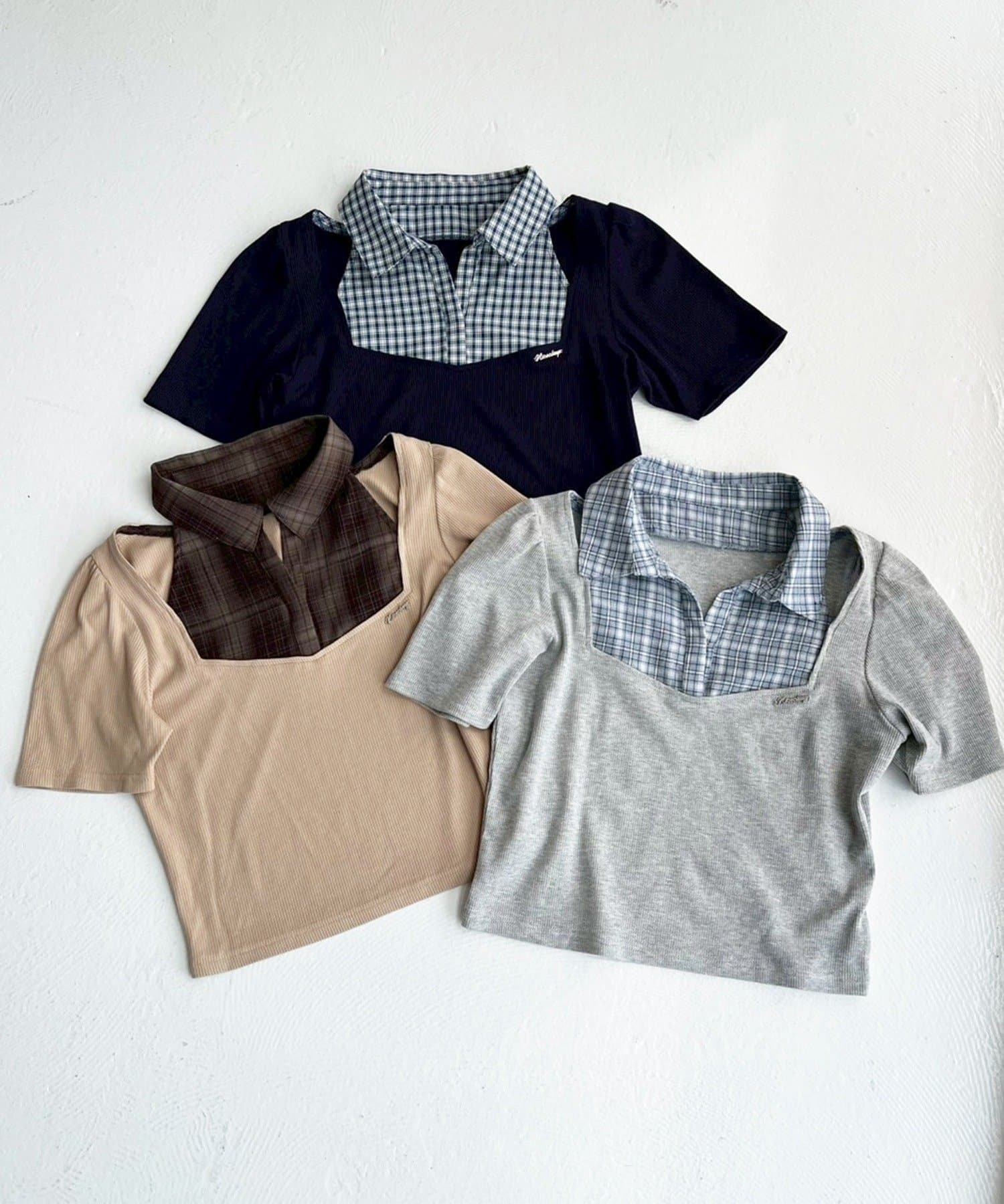 NICE CLAUP / OLIVE des OLIVE OUTLET(ナイスクラップ  / オリーブ デ オリーブ アウトレット) 【one after another】チェックレイヤードトップス