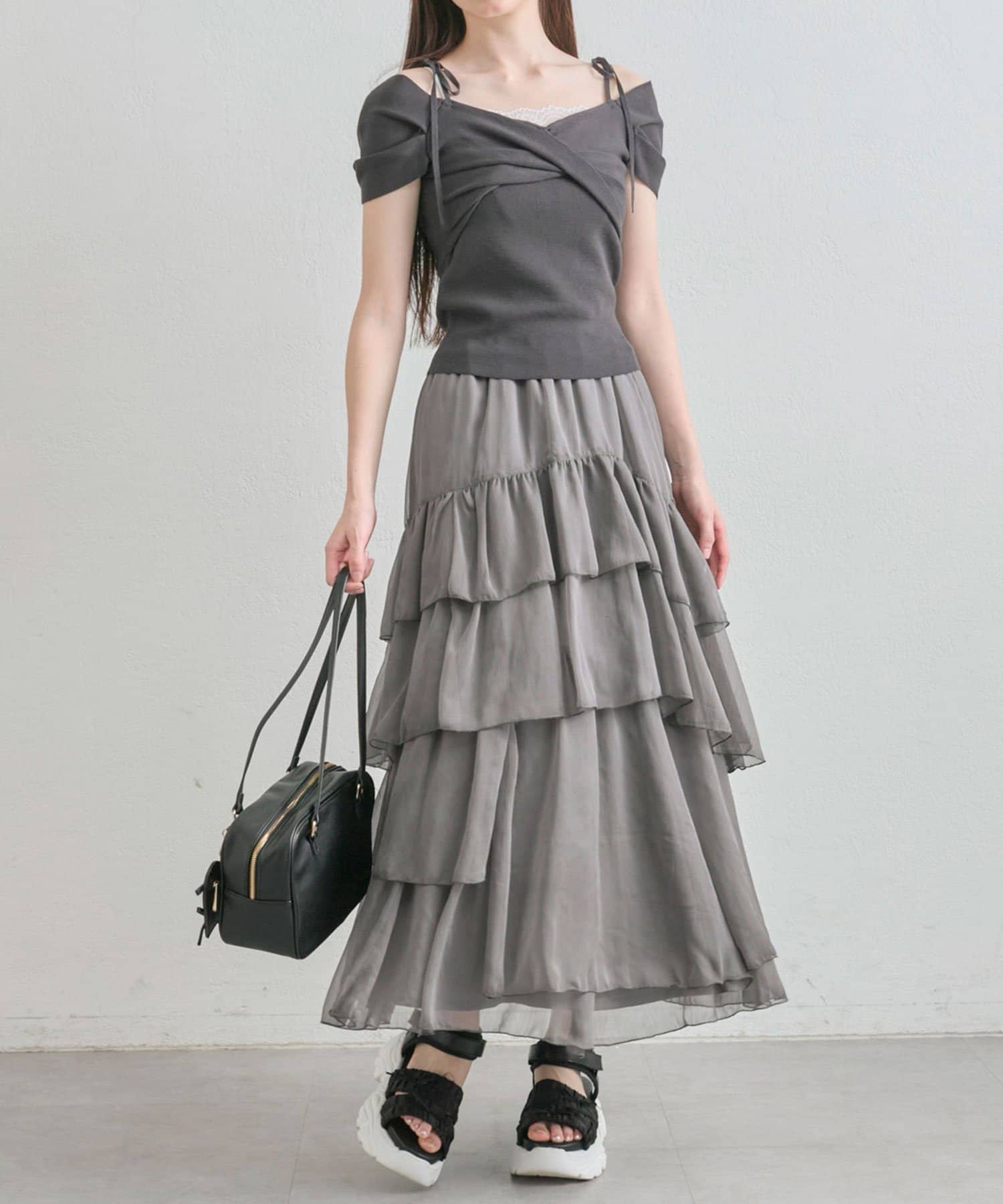 NICE CLAUP / OLIVE des OLIVE OUTLET(ナイスクラップ  / オリーブ デ オリーブ アウトレット) 【OLIVE des OLIVE】ランダムアシメフリルロングスカ