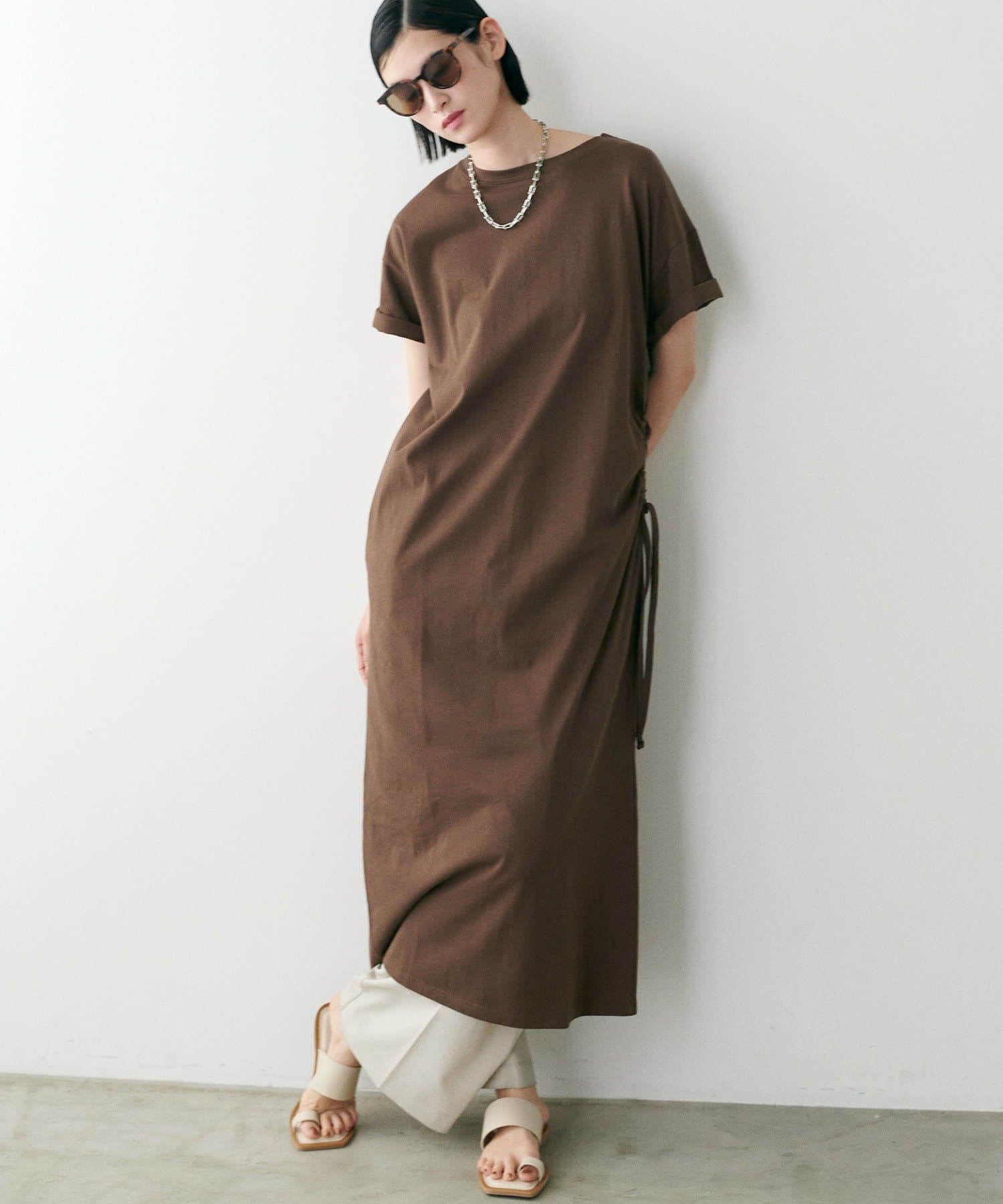 NICE CLAUP / OLIVE des OLIVE OUTLET(ナイスクラップ  / オリーブ デ オリーブ アウトレット) 【LARUTA】シルケット風天竺ドロストワンピース