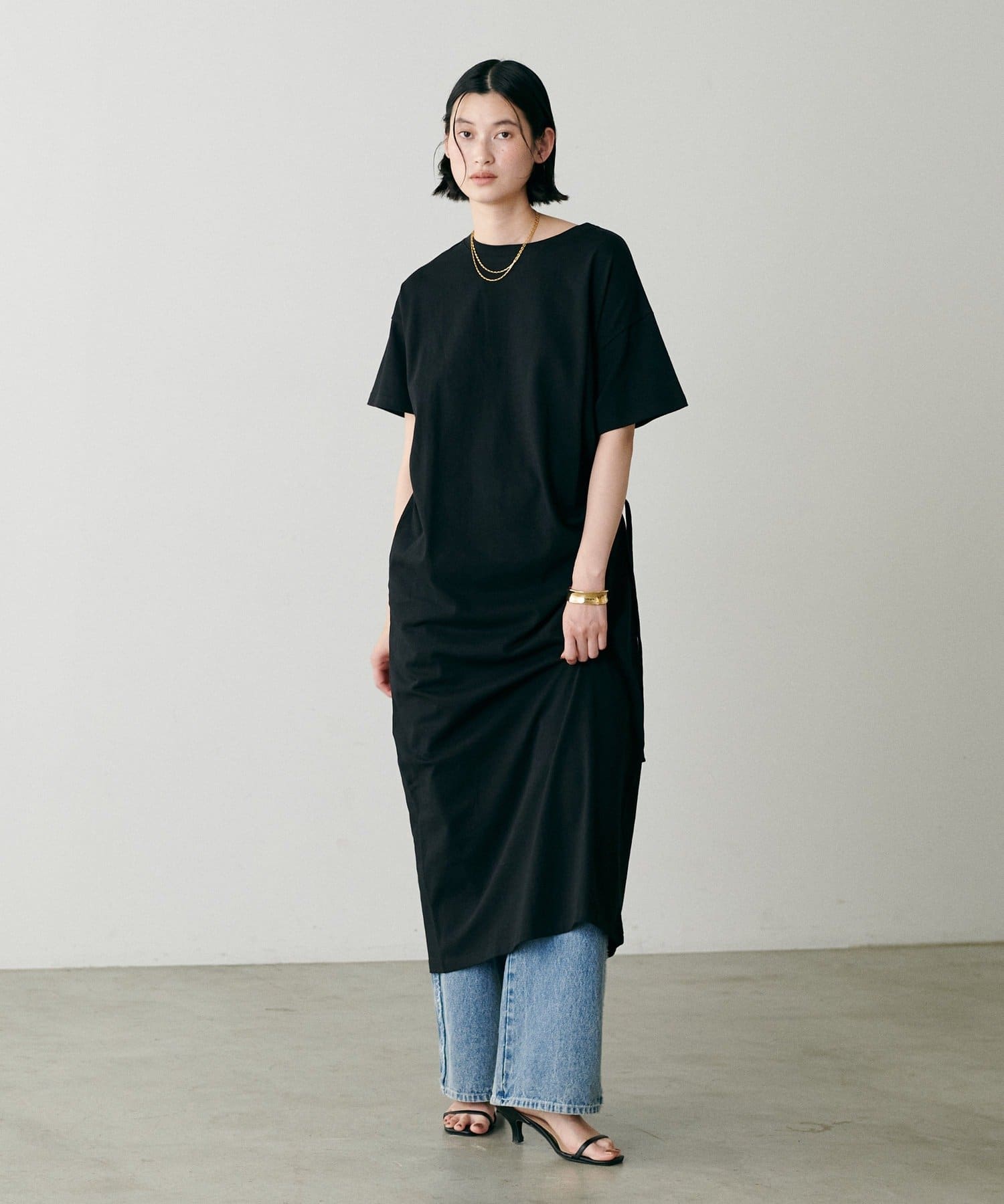 NICE CLAUP / OLIVE des OLIVE OUTLET(ナイスクラップ  / オリーブ デ オリーブ アウトレット) 【LARUTA】シルケット風天竺ドロストワンピース