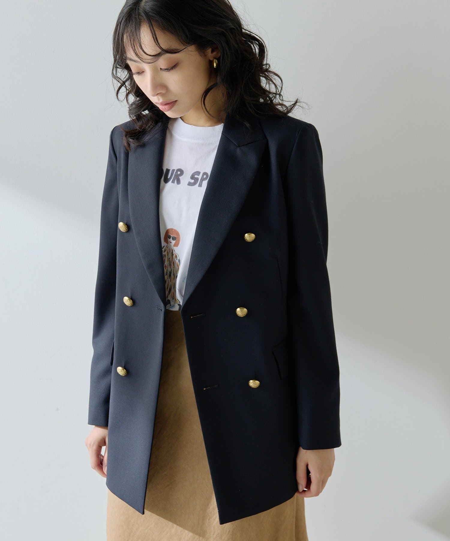 ✨美品✨ウィムガゼット23SS　リネン　ジャケット　ダブル　ベージュ　FREE ダブルジャケット | Whim Gazette(ウィム ガゼット)レディース