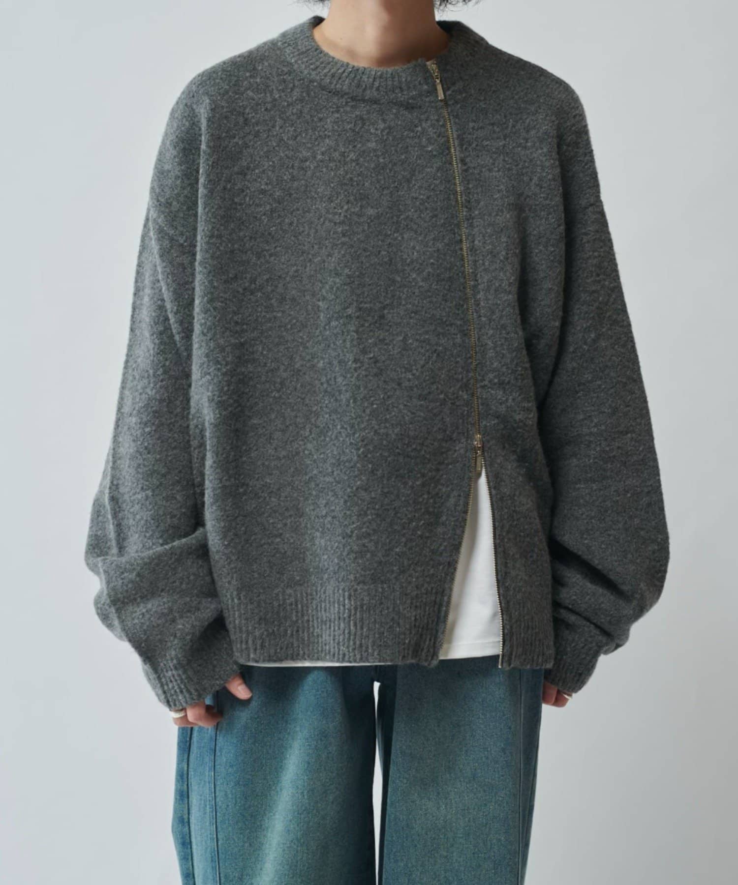 Lui's(ルイス) 【Neucon/ニューコン】ツイストZIPデザインオーバサイズクルーネックニット