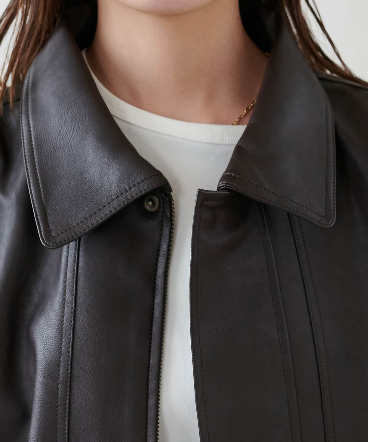 DISCOAT(ディスコート) 【衿取り外し可能/ユニセックス】ボア衿付きフェイクレザーブルゾン