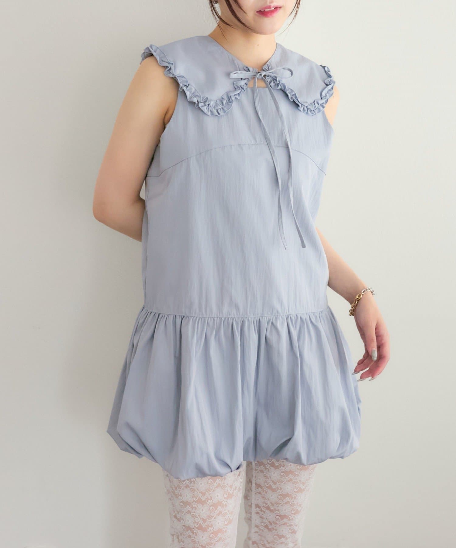w closet(ダブルクローゼット) 【25AW】【3点セット/3色展開】シュシュ衿付きバルーンワンピ