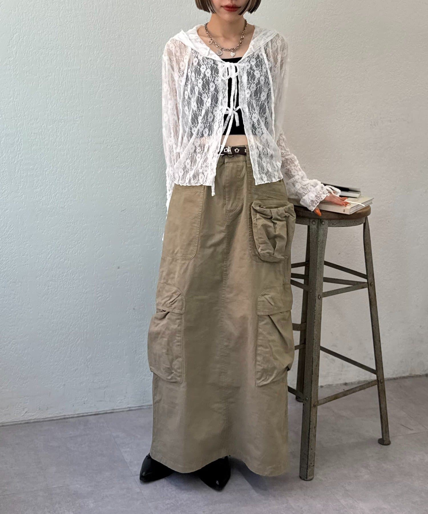 w closet(ダブルクローゼット) 【25AW】【ポケット付き】マルチポケットカーゴスカート