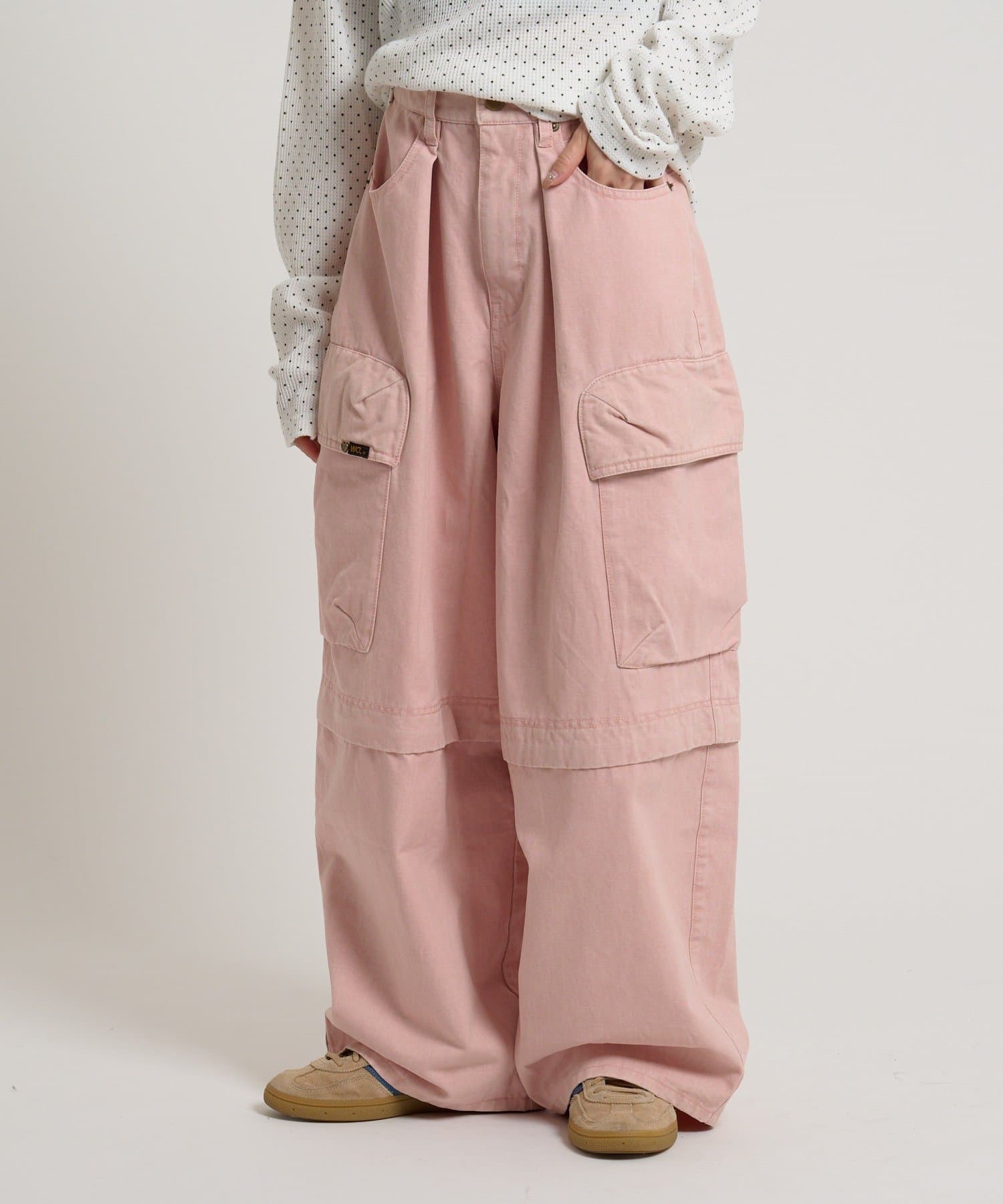 w closet(ダブルクローゼット) 【新色ピンク・ブラウン登場！】2WAYカーゴパンツ