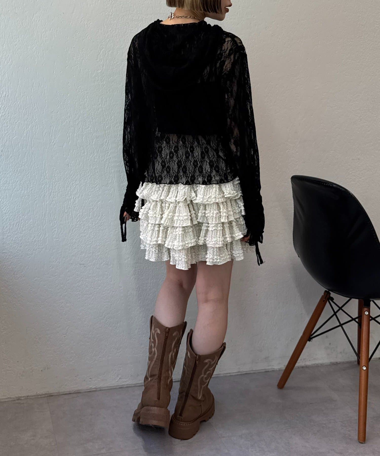 w closet(ダブルクローゼット) 【25AW】フーディーレースシャツ