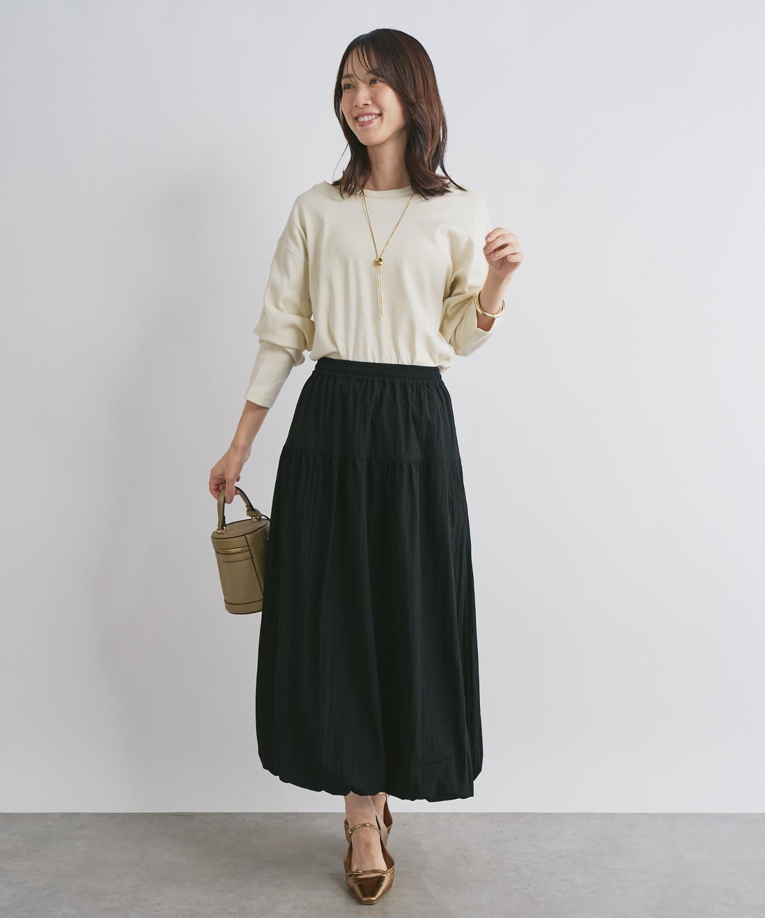 un dix cors(アンディコール) 《大人な抜け感ウエスト総ゴム》切替ギャザーバルーンスカート